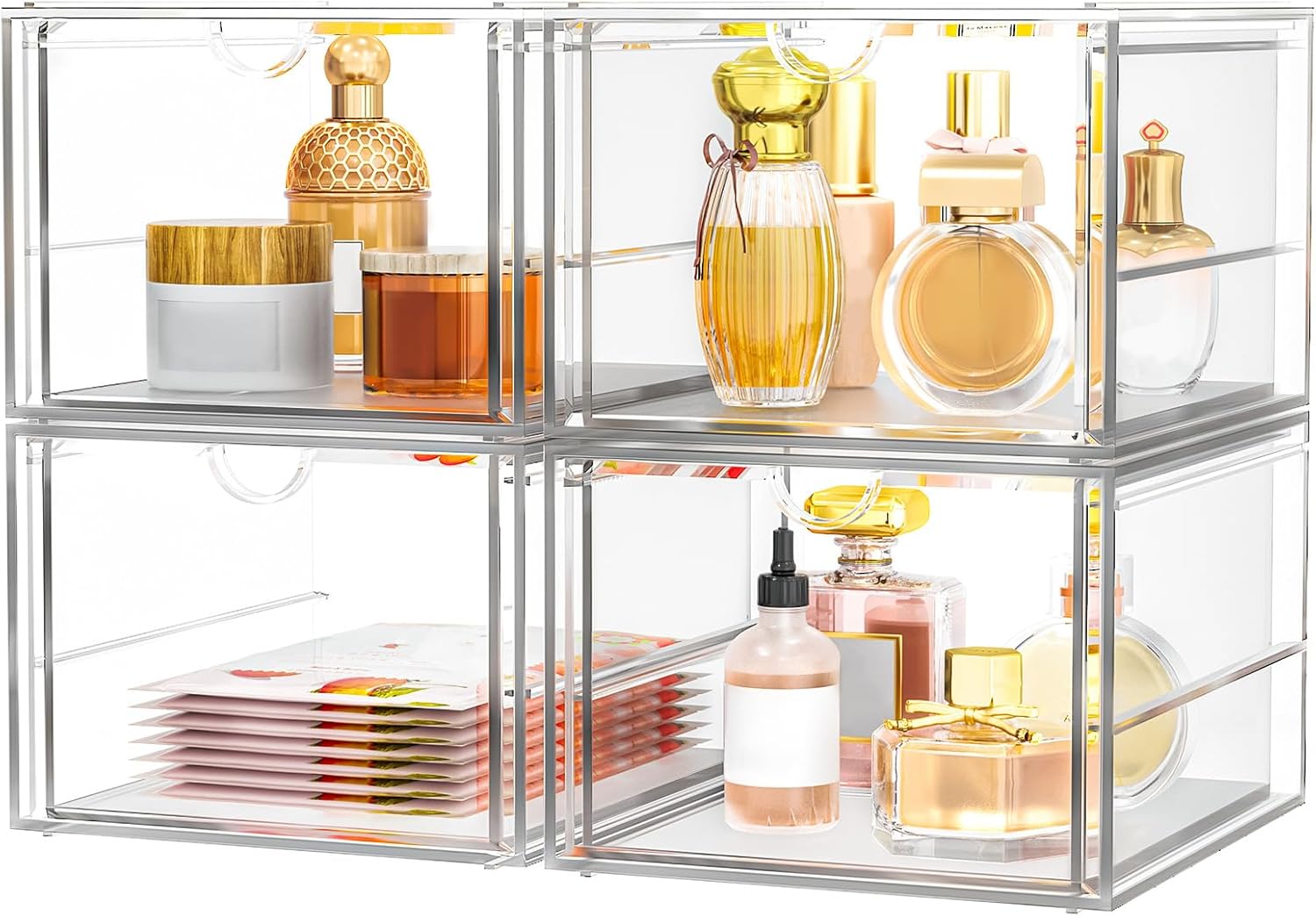 Versatile Acrylic Makeup Organizer, Drawer Organizer - Transparent Desktop Storage for Cosmetics, Office Supplies & More - Clear Organizer for Home & Office Use 4 Drawers