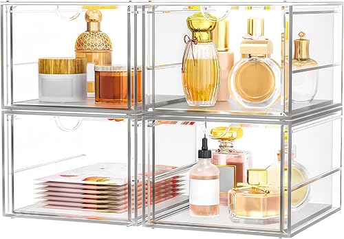 Miniatura 12 de Organizador de maquillaje con 16 cajones, 4 piezas de suministros de oficina de escritorio, organizadores de escritorio, accesorios transparentes,