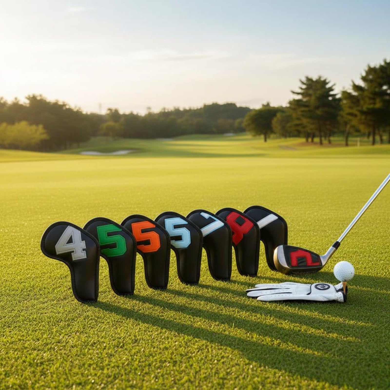 Baoblaze Fundas para Hierros de Golf Cubiertas Protectores Funda Cabezales Set Cobertura Total PU Impermeable Tacto Suave Identificación Clara Adecuado para
