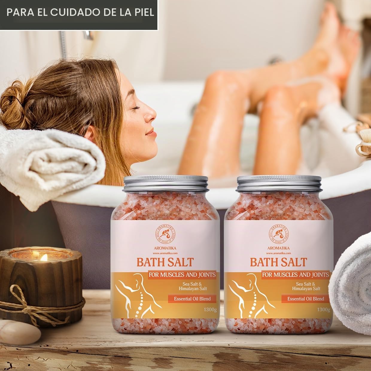 Sales de Baño Set Articulaciones & Músculos 2х1300g - Aceites Esenciales de Lavanda & Salvia & Romero - 100% Natural Sale Marina - Cuidado del Cuerpo - Baños de Relajación - Calma - Aromaterapia