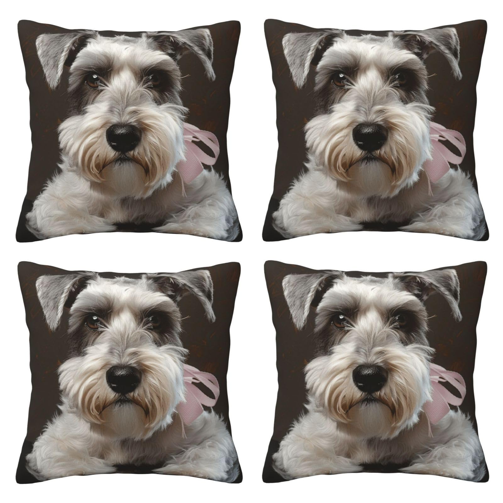 Schnauzer Throw Pillow Cases 4 Pack Square Pillowcases Super Soft Pillow Protectors With Zipper for Couch Livingroom Sofa Bed Office Car,45x45 CM