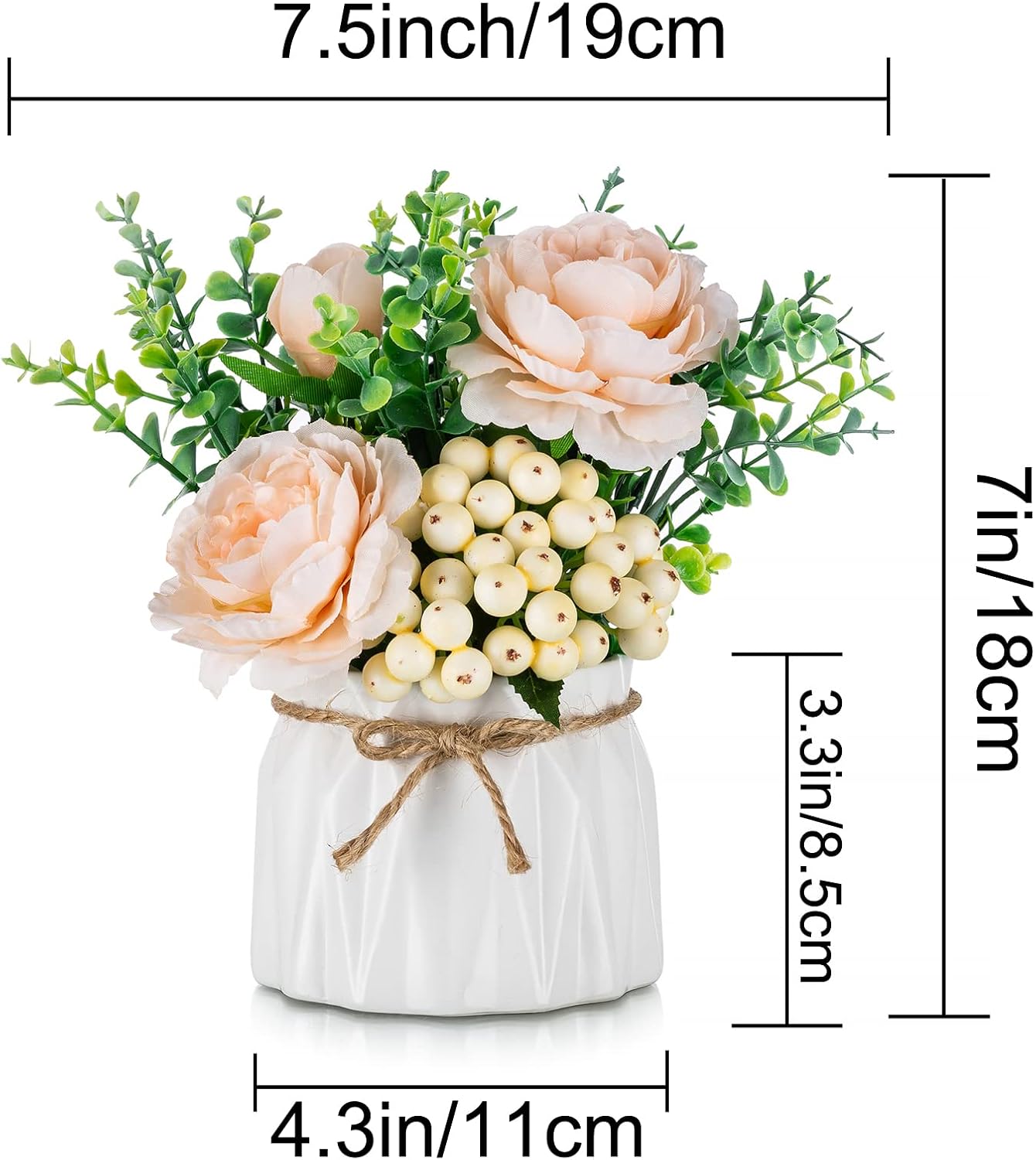BLOSMON Table Decor Artificial Flowers Vase 7 Inch Small Fake Champagne Flower Arrangement 2pcs Floral Arrangement for Tables centerpieces Kitchen Dining Room Decorations Flower in Vase Silk Roses - Image 5