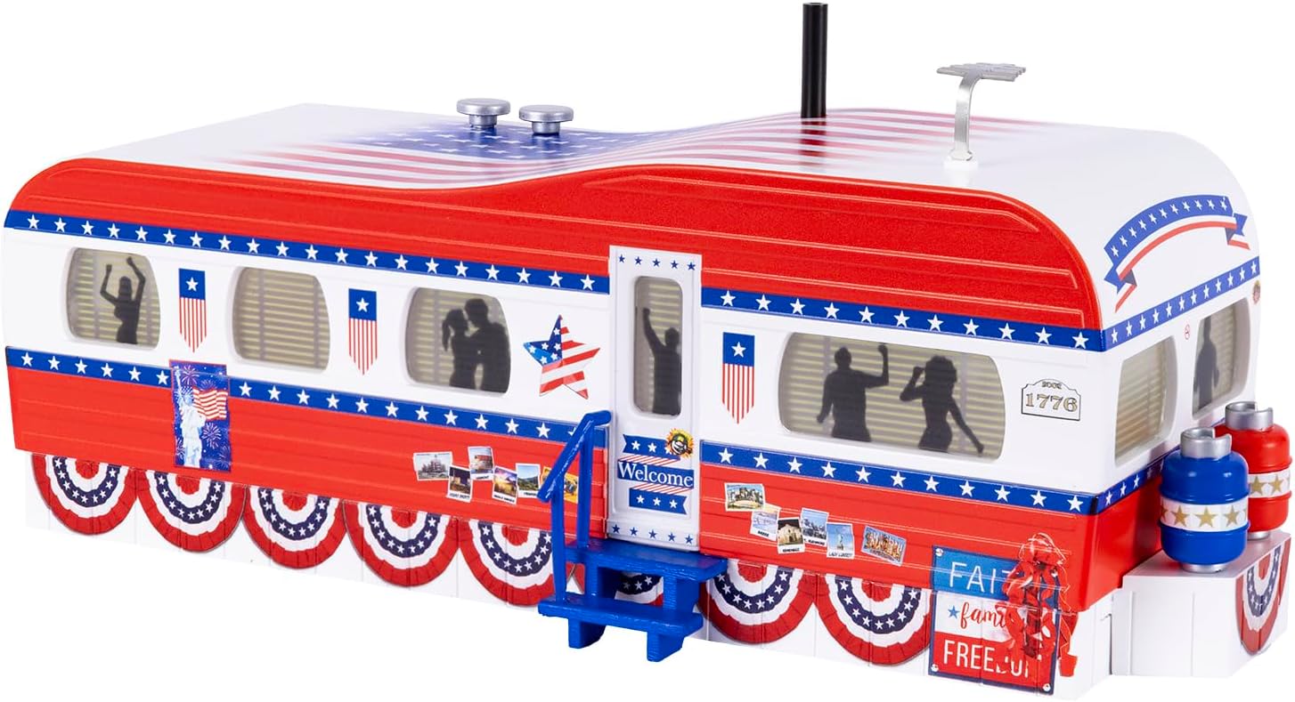 Lionel Patriotic Plug-Expand-Play Mobile Home Trailer O Gauge Model Train Accessory