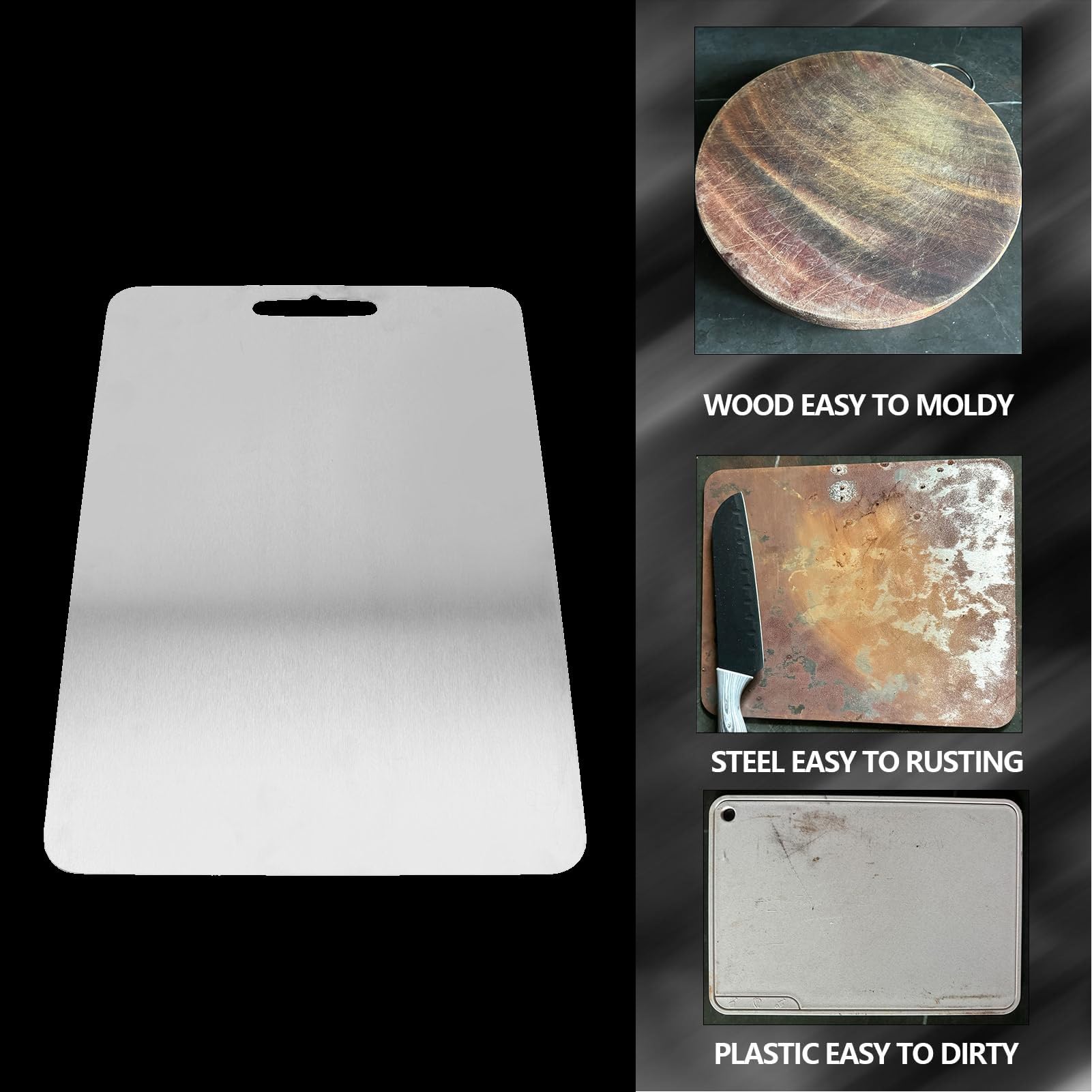 Tabla de cortar de metal grueso, tabla de cortar duradera para verduras, frutas, pan y masa, accesorio de cocina esencial para chefs y cocineros caseros