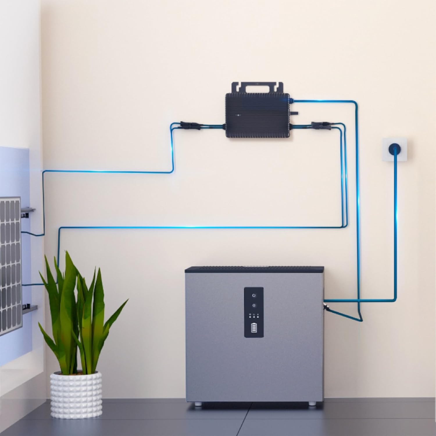 Hoymiles MS-A2 installation diagram with solar panel and micro-inverter
