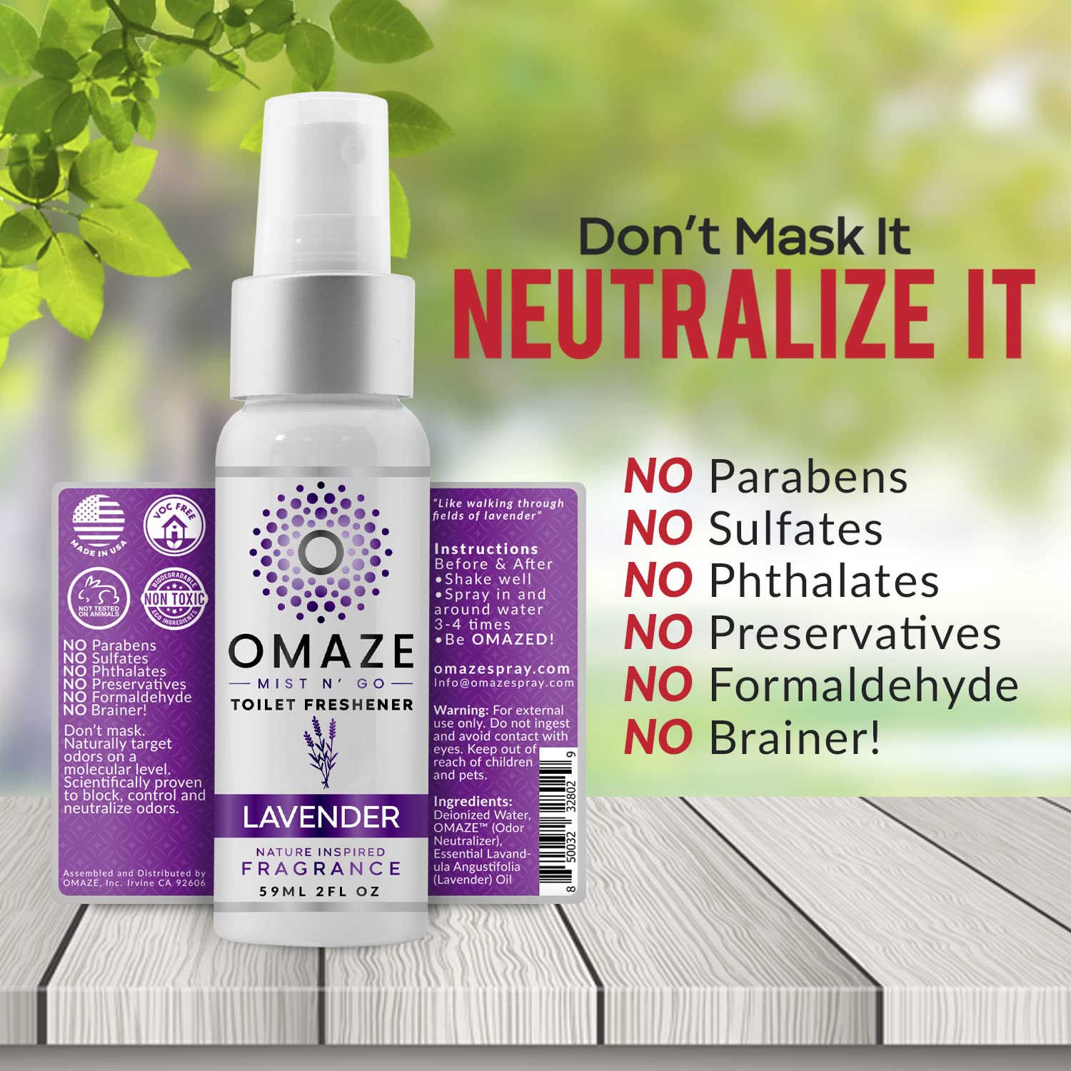 OMAZE Mist N Go Toilet Freshener, Lavender Scent 2Fl Oz | Odor Neutralizer for Toilets