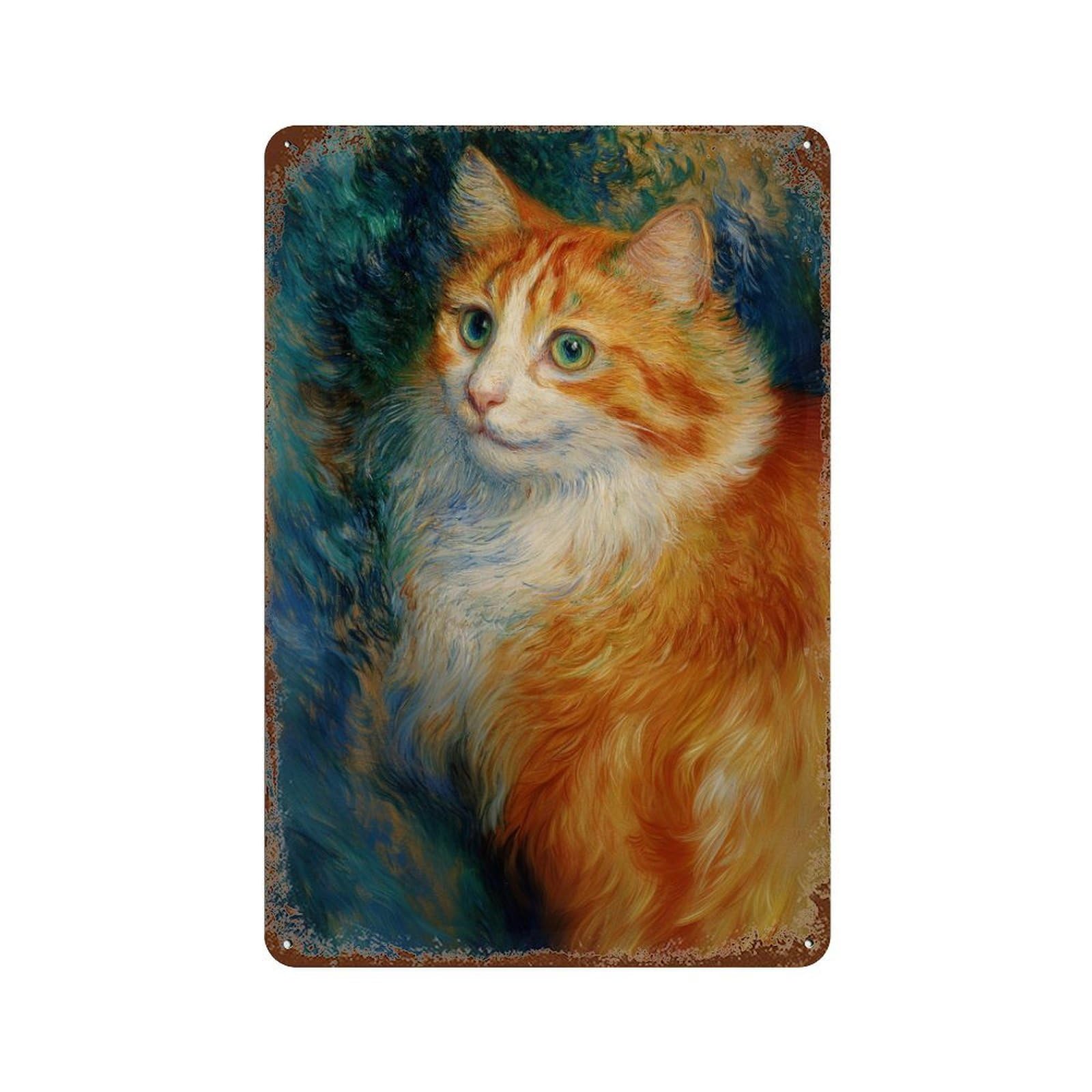 Whimsical Orange Cat Painting Retro Metal Sign 11.8"x7.9", Industrial Home Decor for Garage, Pub Or Kitchen