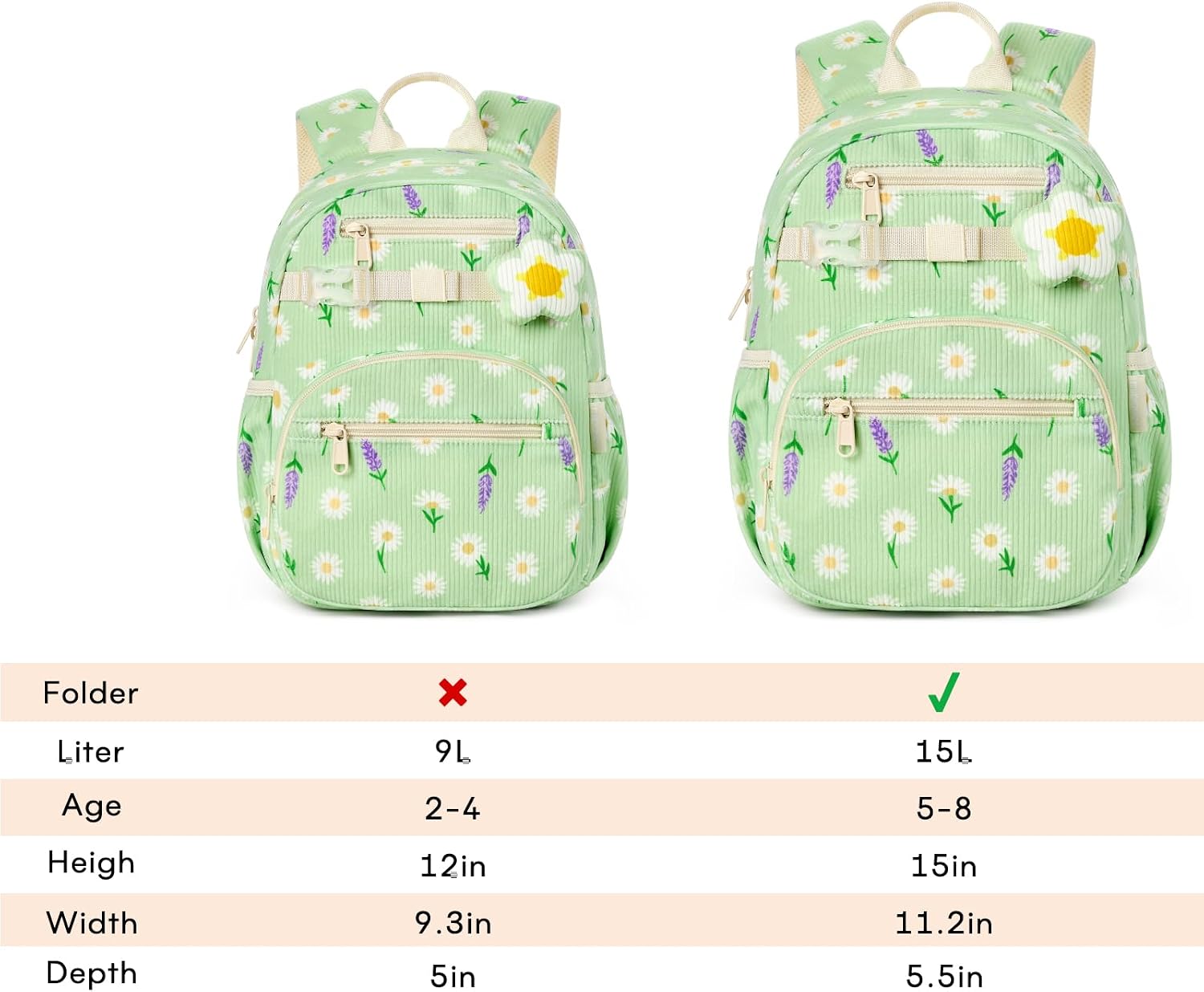 Mibasies Kids Backpack Girls Corduroy Bookbag