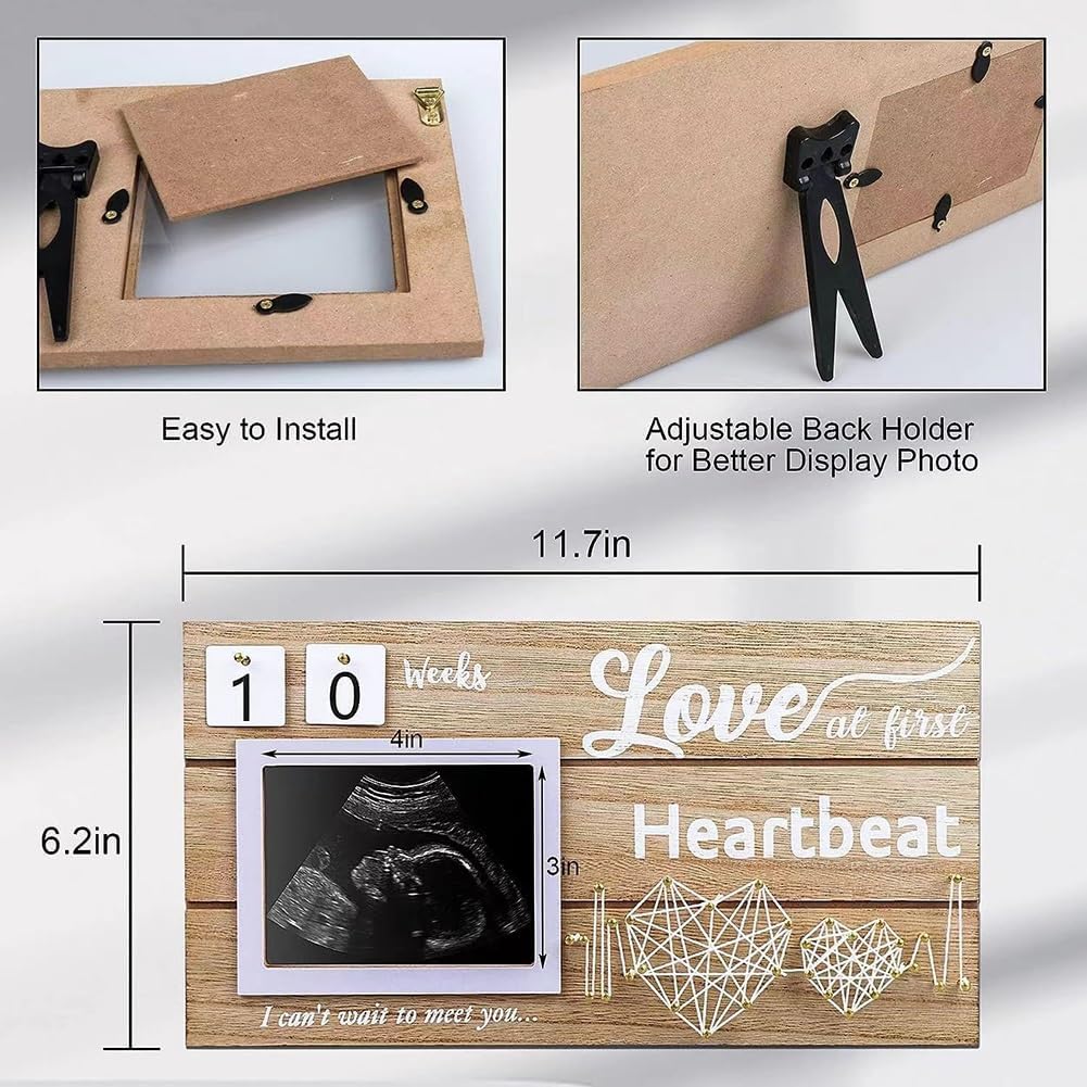 Wood Picture Frame, Baby Picture Frame,Picture Frame With Countdown Weeks & Sisal Rope, Gender Reveal For Expecting Parents, Baby Shower Gifts For Mom