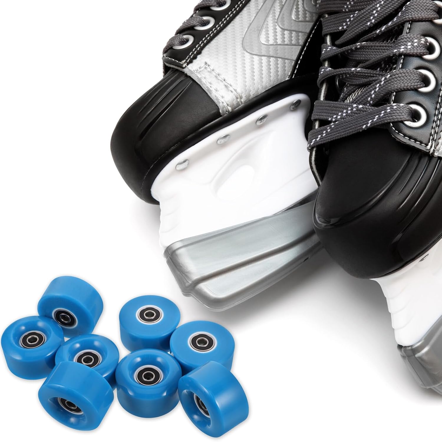 Replaceable Double Row Roller Skate Wheels with Bearings, Pu Non-light Blue Quad Skate Wheels 8pcs with Wrench for Outdoor Roller Skating and Luggage Repair