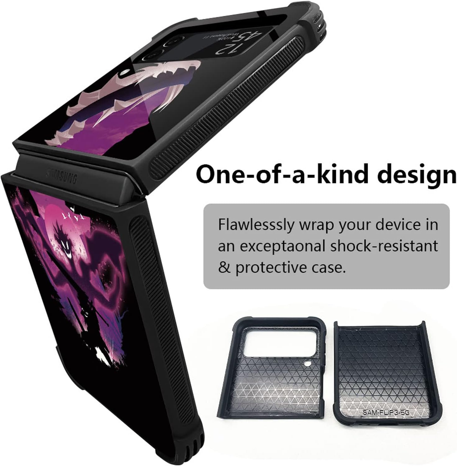 CARLOCA Compatible with Samsung Galaxy Z Flip 4 5G Case,Purple Anime face Pattern Ultra Protection Shockproof Soft Silicone TPU Non-Slip Back for Samsung Galaxy Z Flip 4 5G