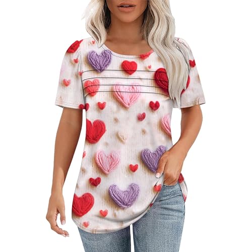 Women's Short Sleeve Shirts Casual Flowy Blouses Dressy Tops Spring Summer Outfits Pleated Front Lightweight Soft Fit