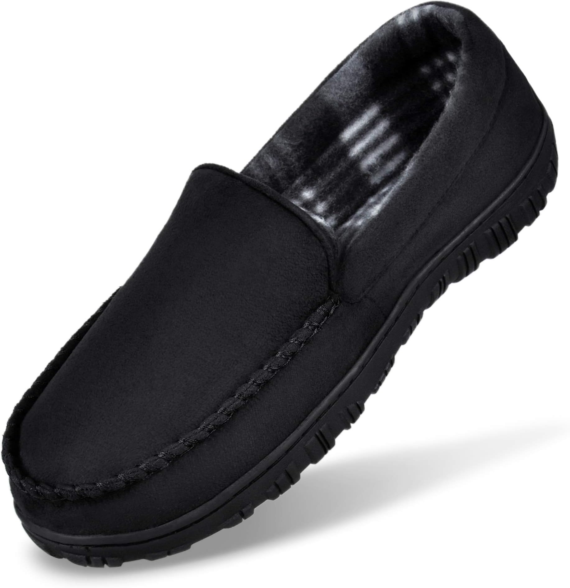 Men's Cozy Moccasin Slippers Anti-Skid Slip On House Slippers with Comfy Memory Foam