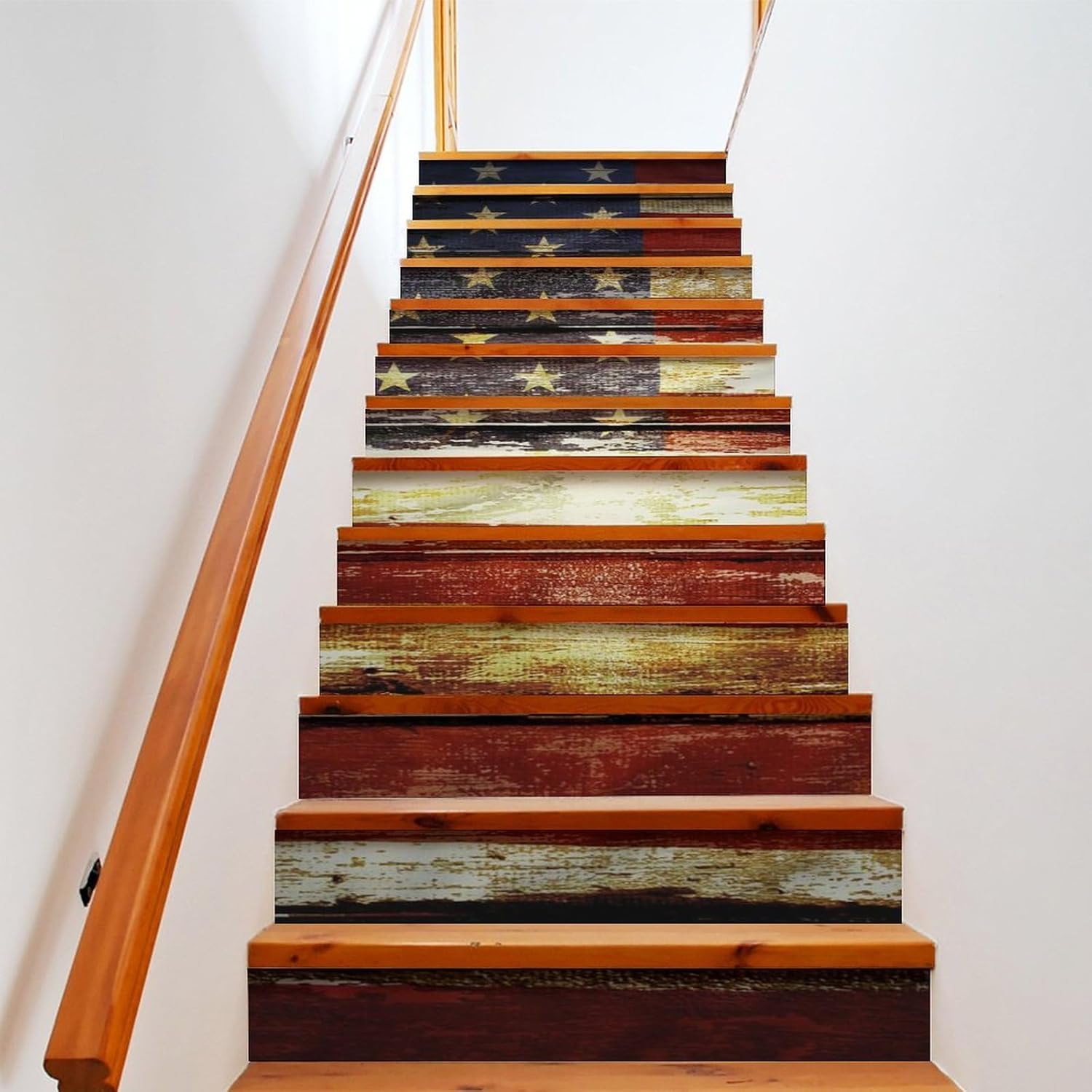 American Wooden Flag Stairs Stickers Self Adhesive Stair Riser Decals Staircase Murals Wall Stickers Decor
