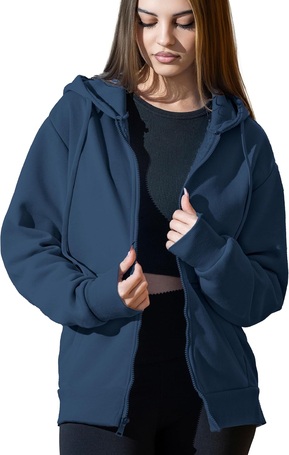 Cloud Essentials Oversized Zip Up Hoodie for Women, Soft Fleece Cotton Blend, Cozy Full Zip Sweatshirt