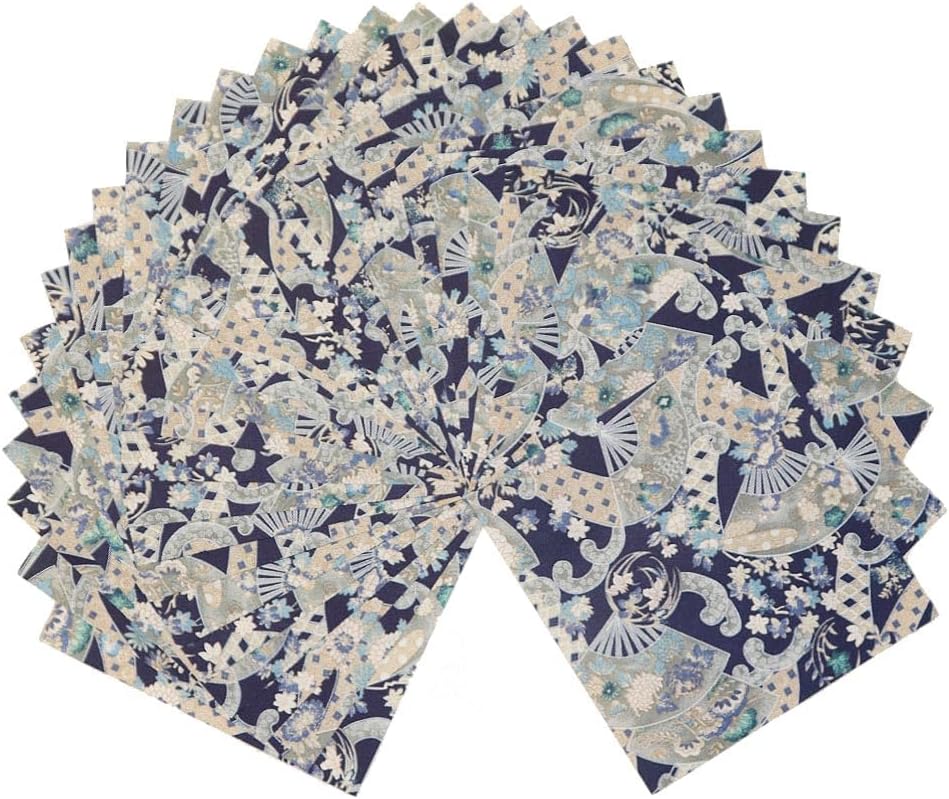 Japanese Chiyogami Washi Origami Paper, 6" x 6", 30 Sheets (Dark blue x Folding Fan)