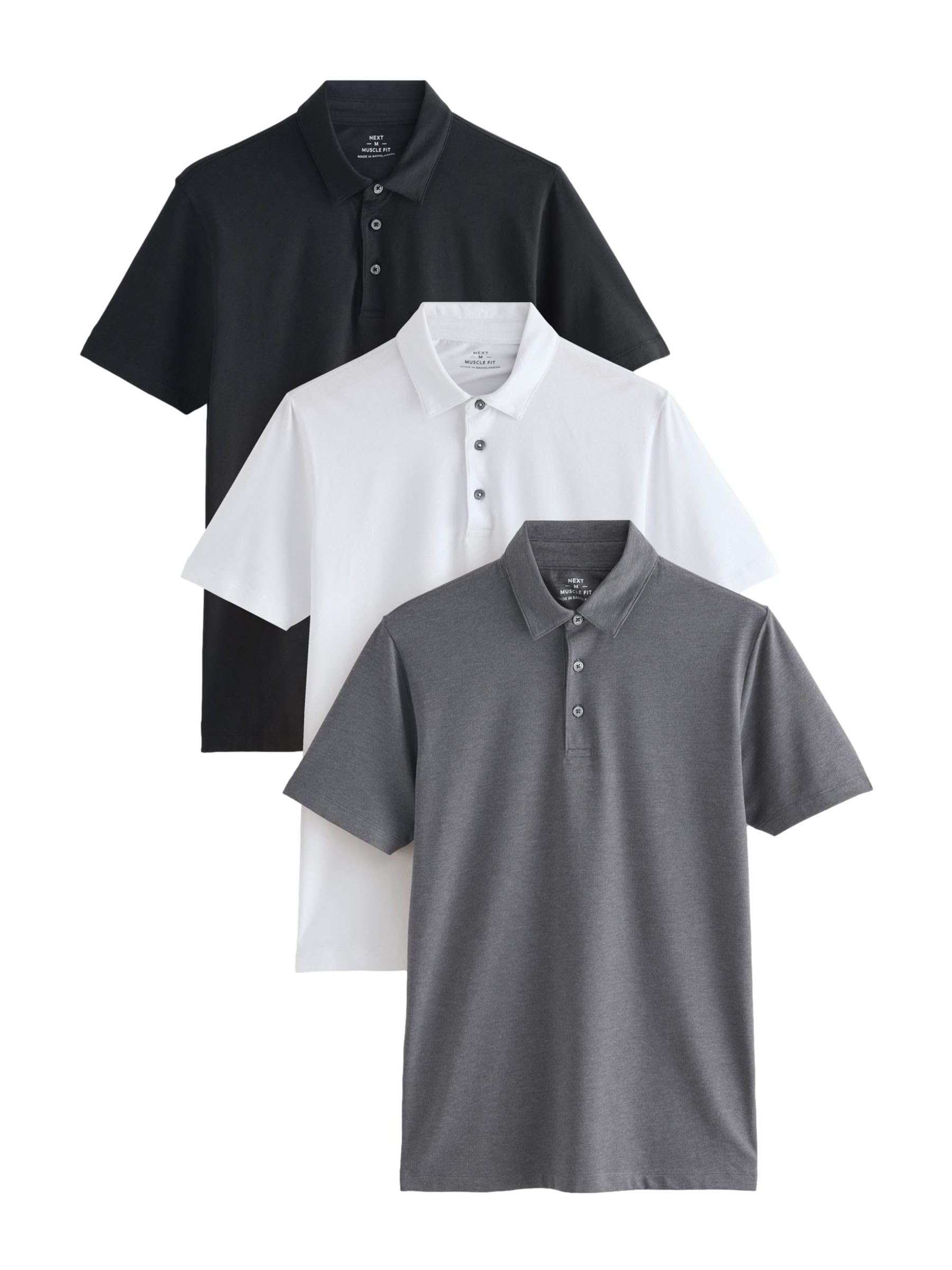 NEXT Hombres Pack de 3 Polos de Punto de Manga Corta y Corte Ajustado