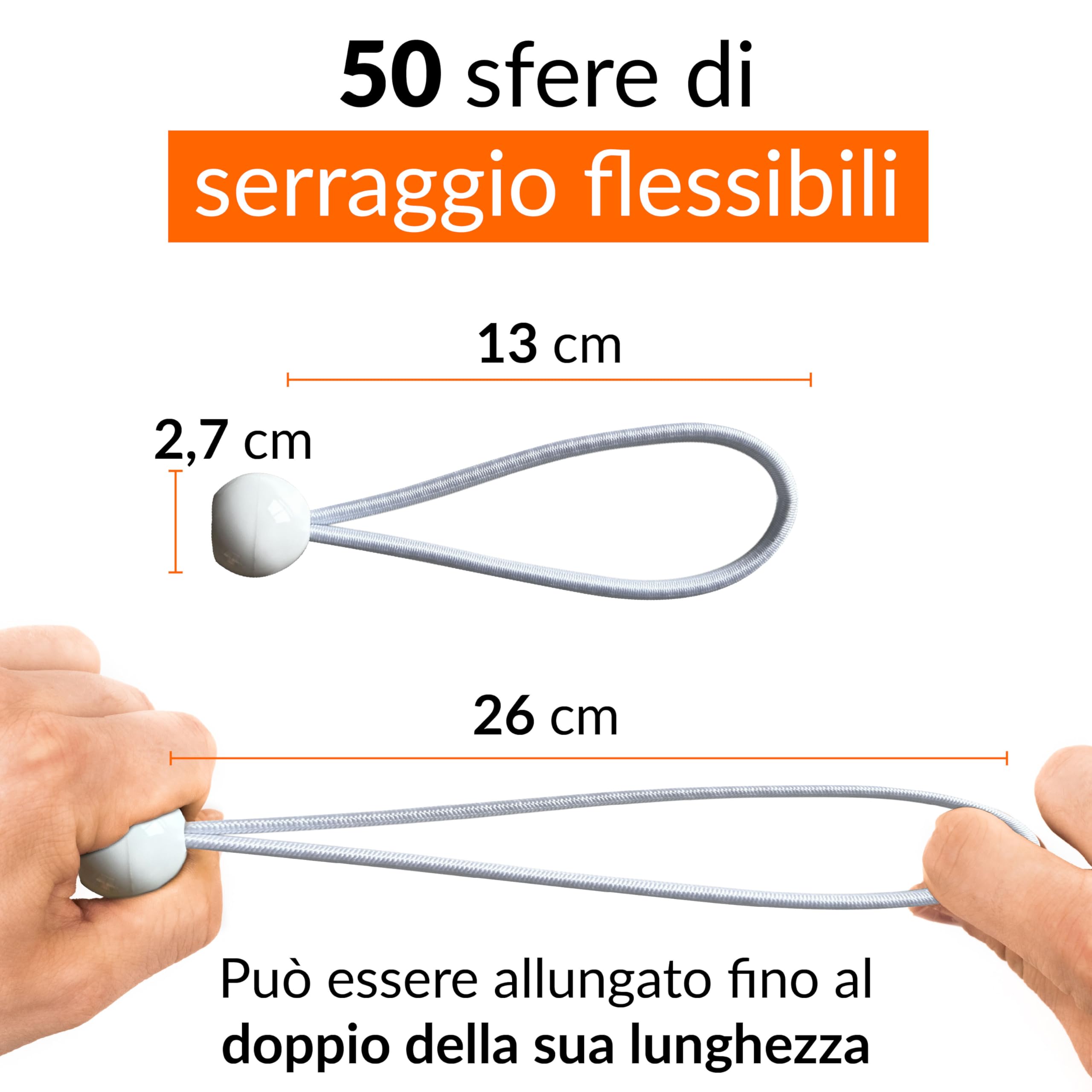 Elastici Con Sfera Per Fissare Teli - 20 Pezzi, 30 Cm, Nero, Per Teloni, Tendoni, Bandiere