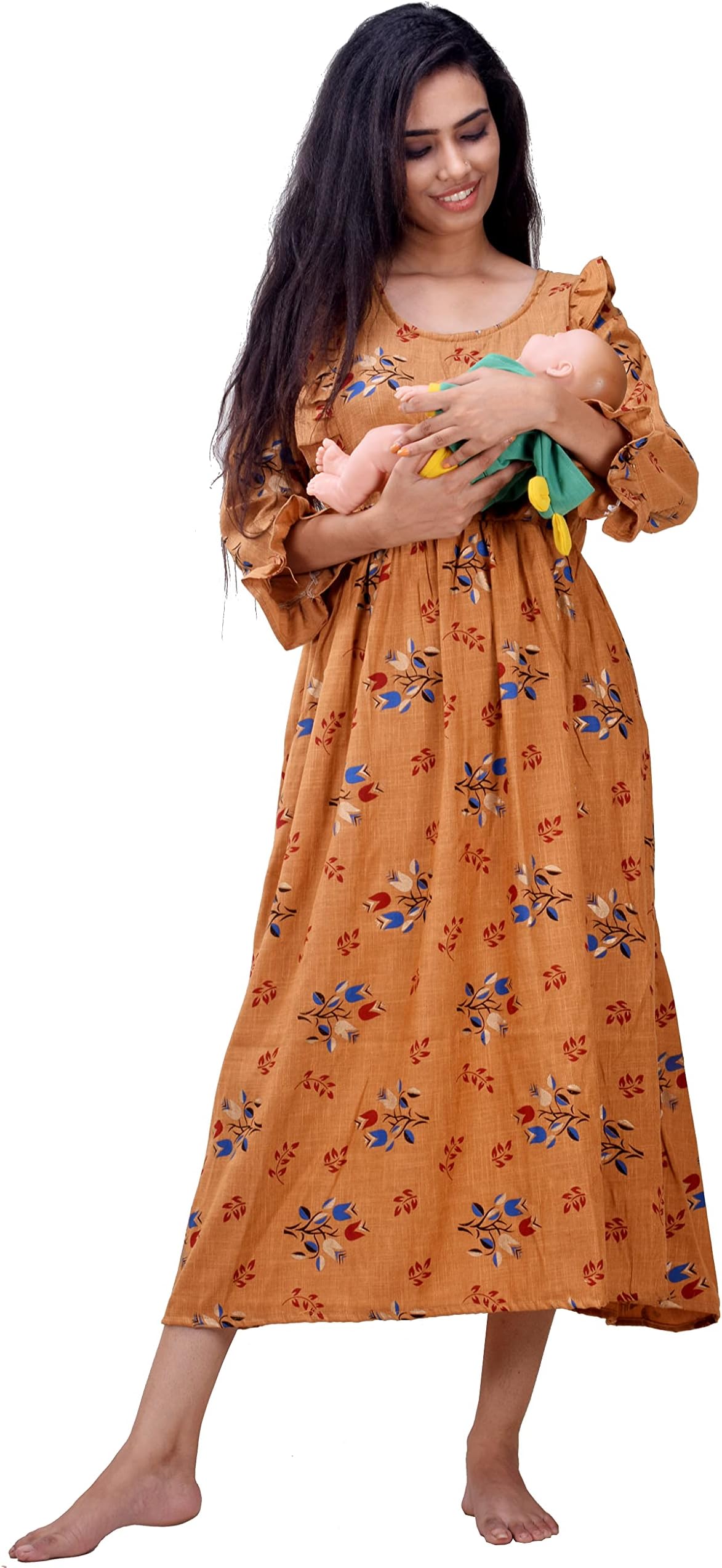CLYMAAWomen's Mix Cotton Maternity Gown/Feeding Gown/Nursing Gown/Maternity wear