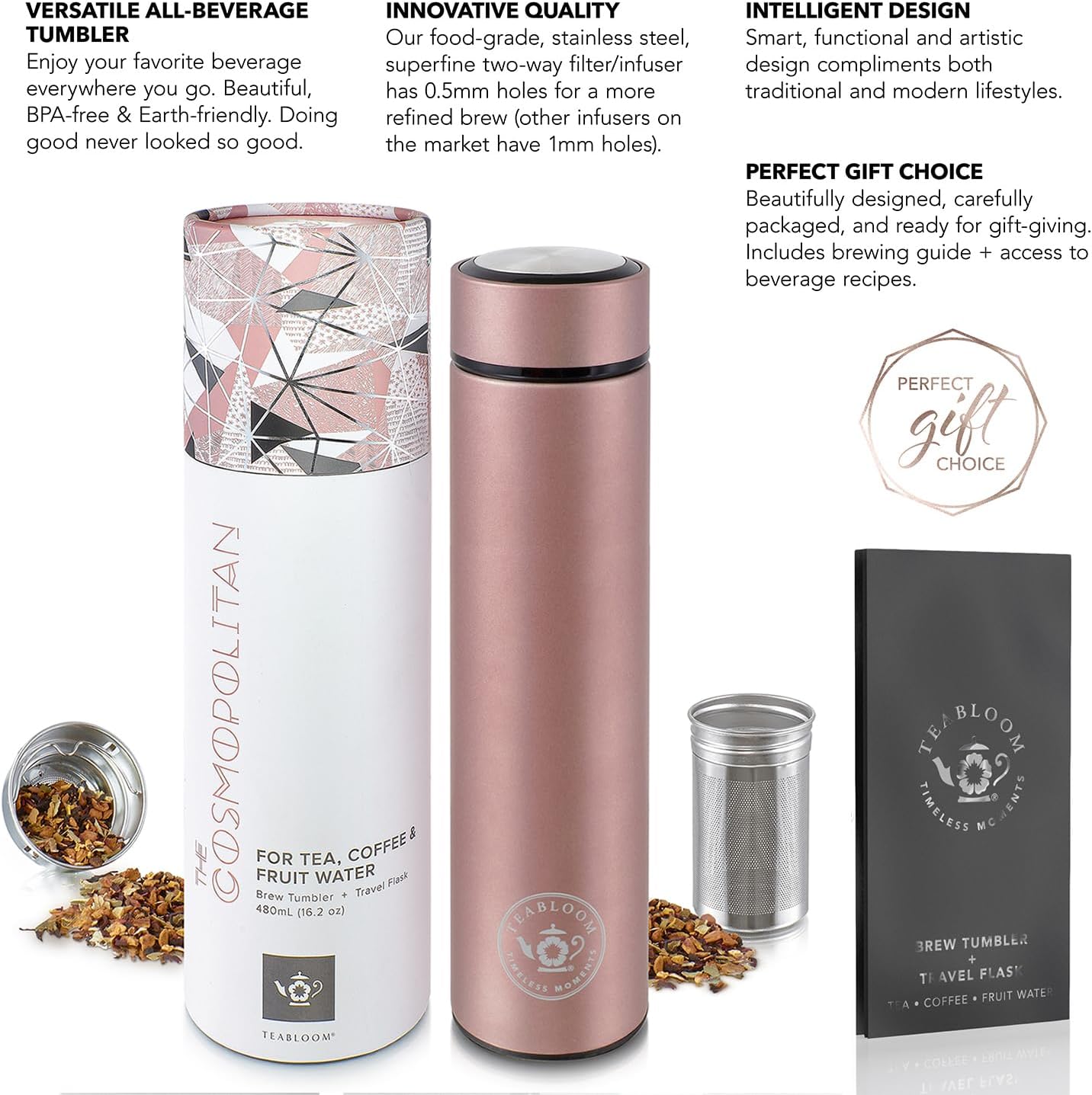 Teabloom - The ORIGINAL All-Brew Travel Tumbler & Thermos | OPRAH’s Favorite | 16oz/480ml Stainless Steel Insulated Water Bottle/Tea Flask/Cold Brew Coffee Mug - Image 5