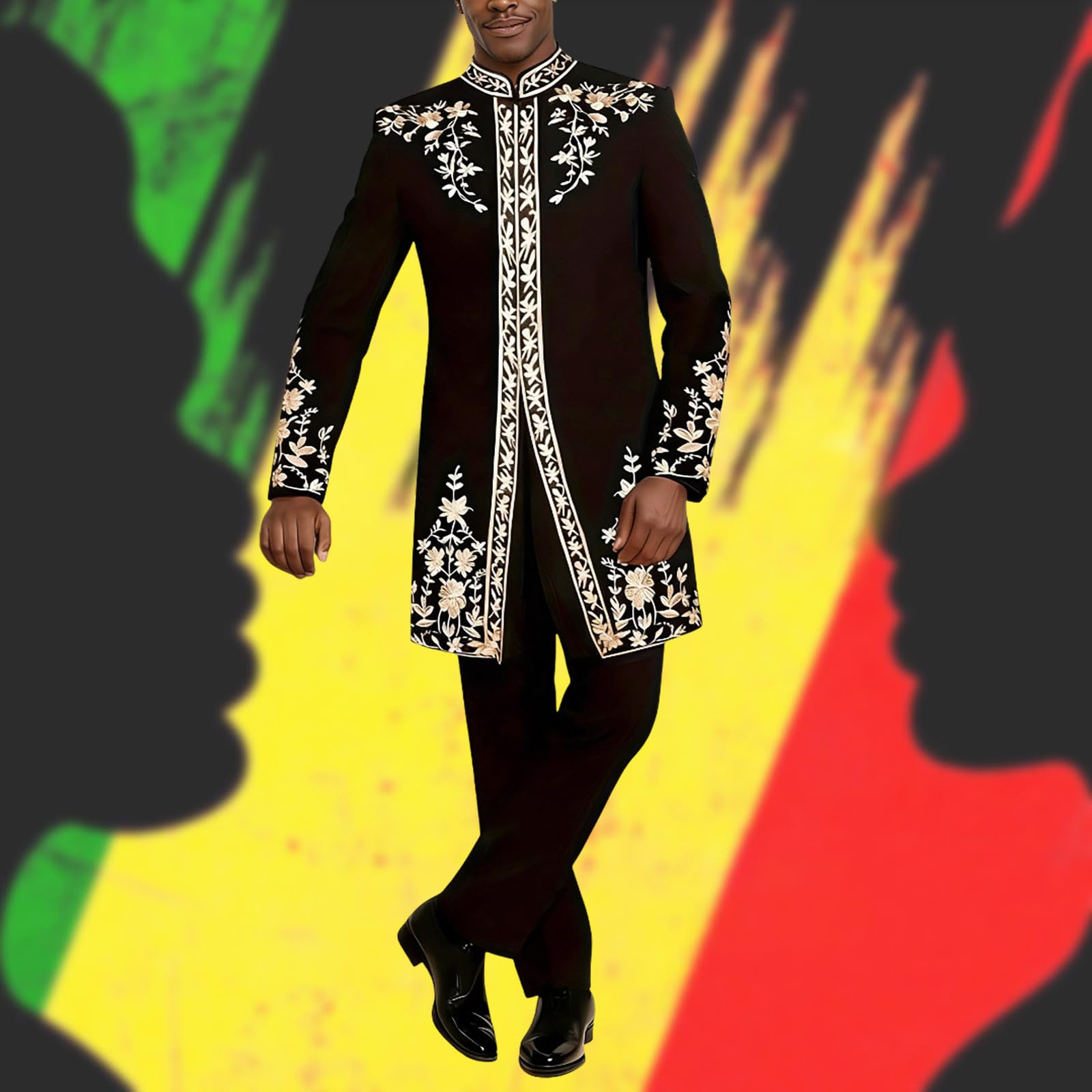 Ropa Africana para Hombre, Camisa y Pantalones Tradicionales de Manga Larga con Bolsillos Trajes Tribales Traje Dashiki Se Adapta a la Ropa Casual Vestido Túnica 2 Piezas Africano Étnico