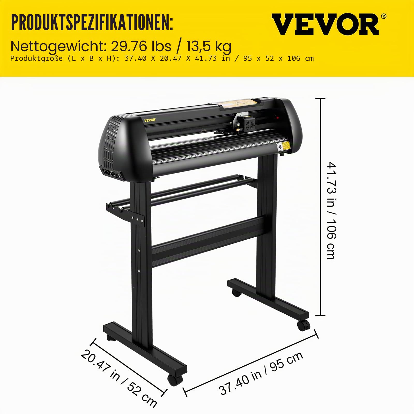 VEVOR Vinyl Schneidemaschine Schneideplotter 720 mm SignMaster Bodenständer, Schnittkraft 10-500 g, Schrittmotor, fünf Vinylrollen, 16 MB, 13,5 kg, Schwarz, 95 x 52 106 cm