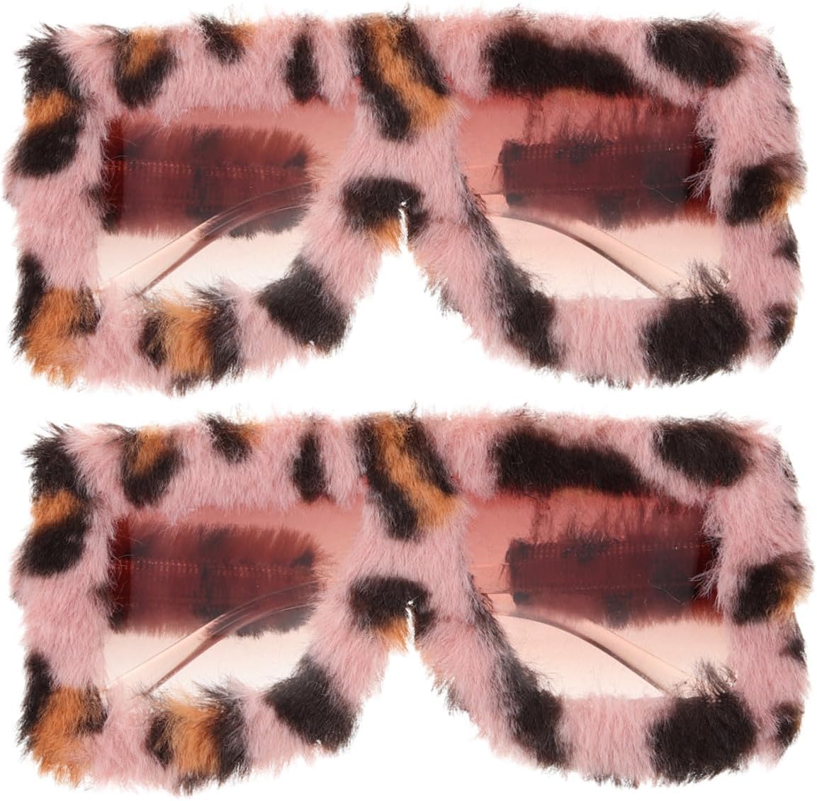 Plush Fuzzy Sunglasses 2pcs Trendy Cat Eye Eyewear Leopard Print Soft Party Glasses for Men Women Playful Dress Accessory