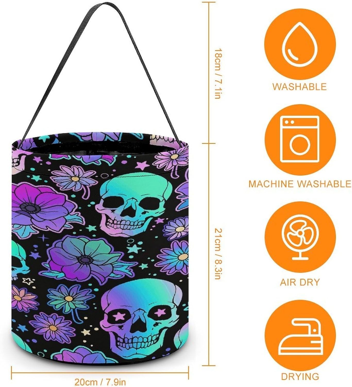 LZQPOEAS Skull Flower Halloween Trick Or Treat Bucket image 2