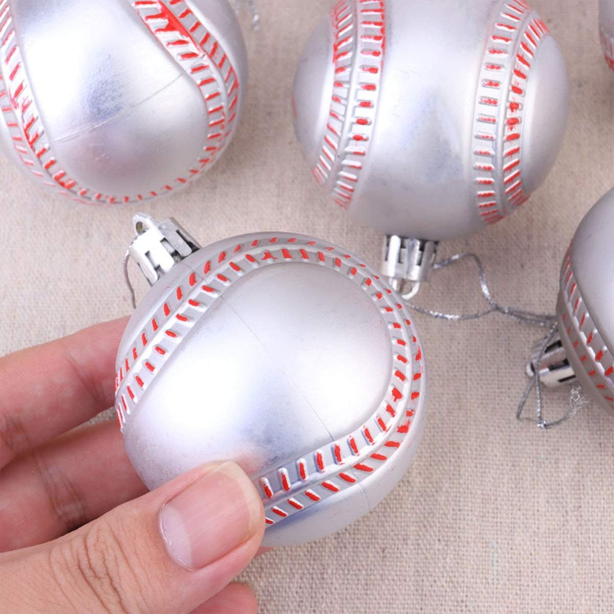 PATKAW 6pcs 2.3×1.9inch Christmas Balls Ornaments Christmas Baseball Ornaments Christmas Tree Hanging Decorations Christmas Tree Ornament for Xmas Tree, Party, Home Decor