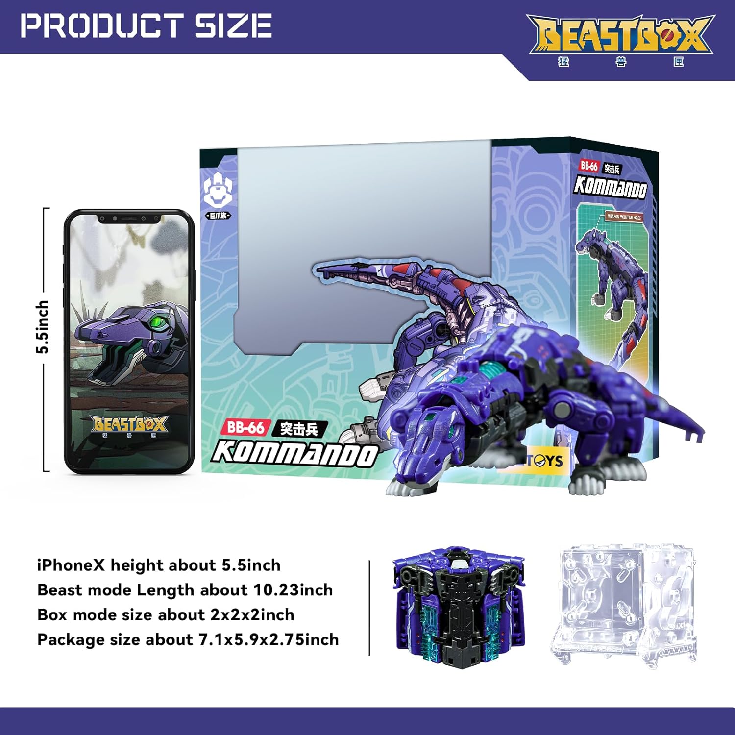BEASTBOX 52TOYS BB-66 Kommando Deformation Toys Action Figure, Converting Toys in Mecha and Cube, Perfect Birthday Party Gift for Teens and Adults, Based on Lizard