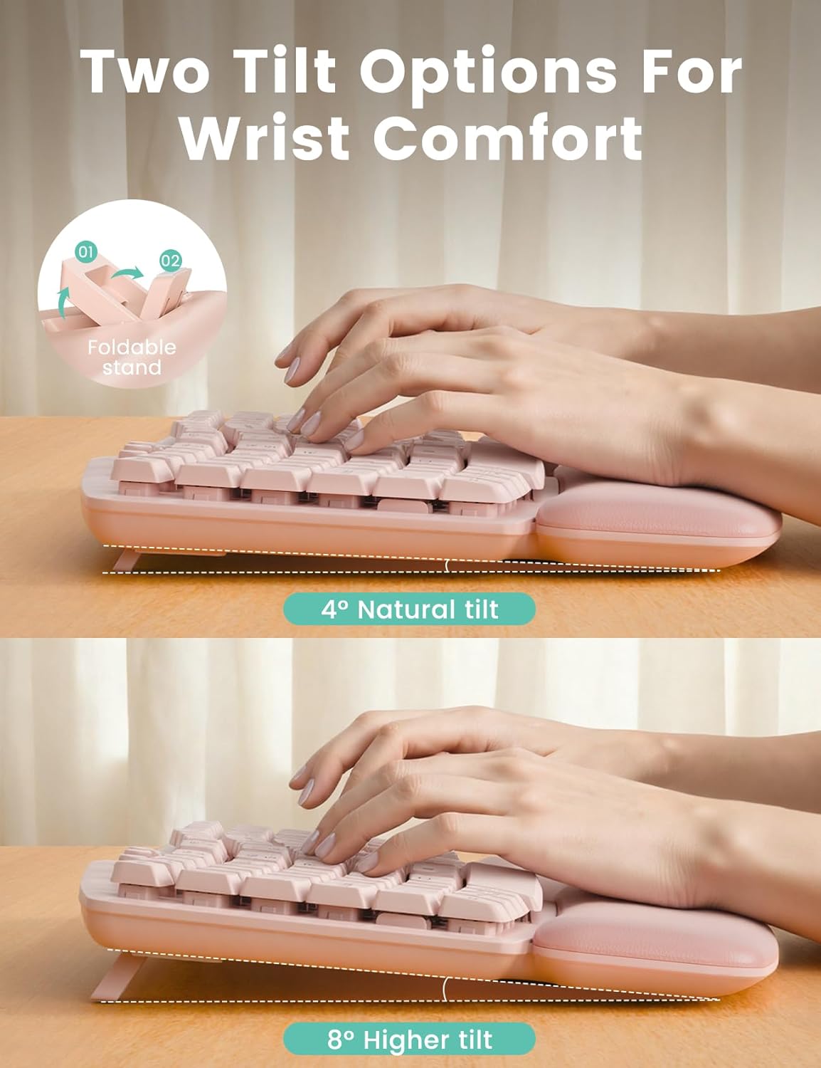 Pink Quiet Wireless Keyboard and Mouse Combo, 2.4G Ergonomic Wave Key Board with Cushioned Plam Rest, Full-Size Soft Typing Keyboards, 3 DPI Adjustable Silent Mouse for Computer/Laptop/Windows/Mac - Image 4