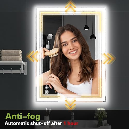 Miniatura 4 de Paquete de 2 espejos LED de 24 x 36 pulgadas para baño, espejo de baño antivaho regulable, función de memoria de 3 colores, espejo de baño