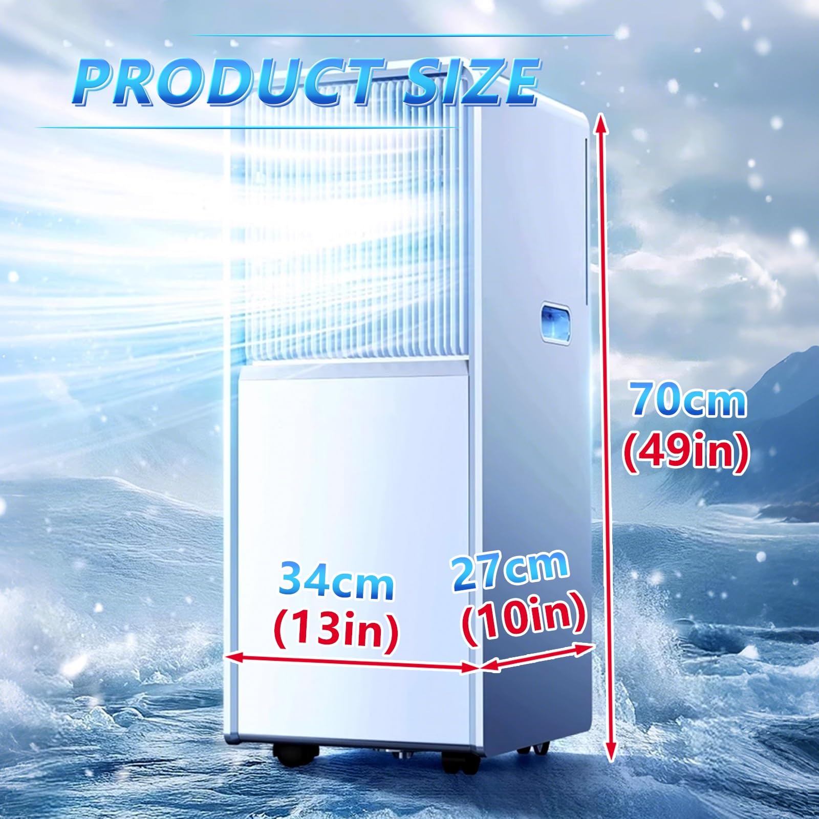Condizionatore d'aria portatile 12000 BTU, 4-in-1 Ventilatore di deumidificatore di riscaldamento di raffreddamento, unità CA silenziosa per soggiorno camera da letto, telecomando, efficiente dal temp
