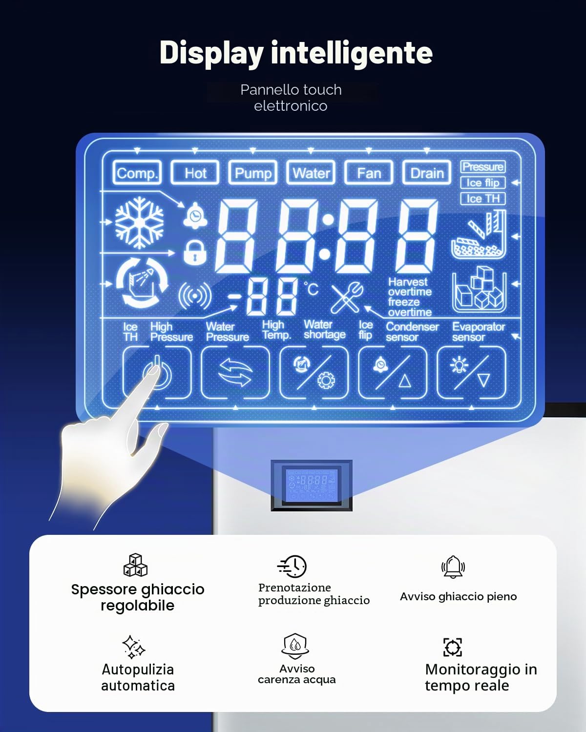 VEVOR Macchina per Ghiaccio Commerciale in Acciaio Inox 565 x 560 mm, Autopulente e Produzione Ghiaccio, Macchina per Cubetti di Ghiaccio Modulare per Ristoranti Solo Testa 136 kg/Giorno