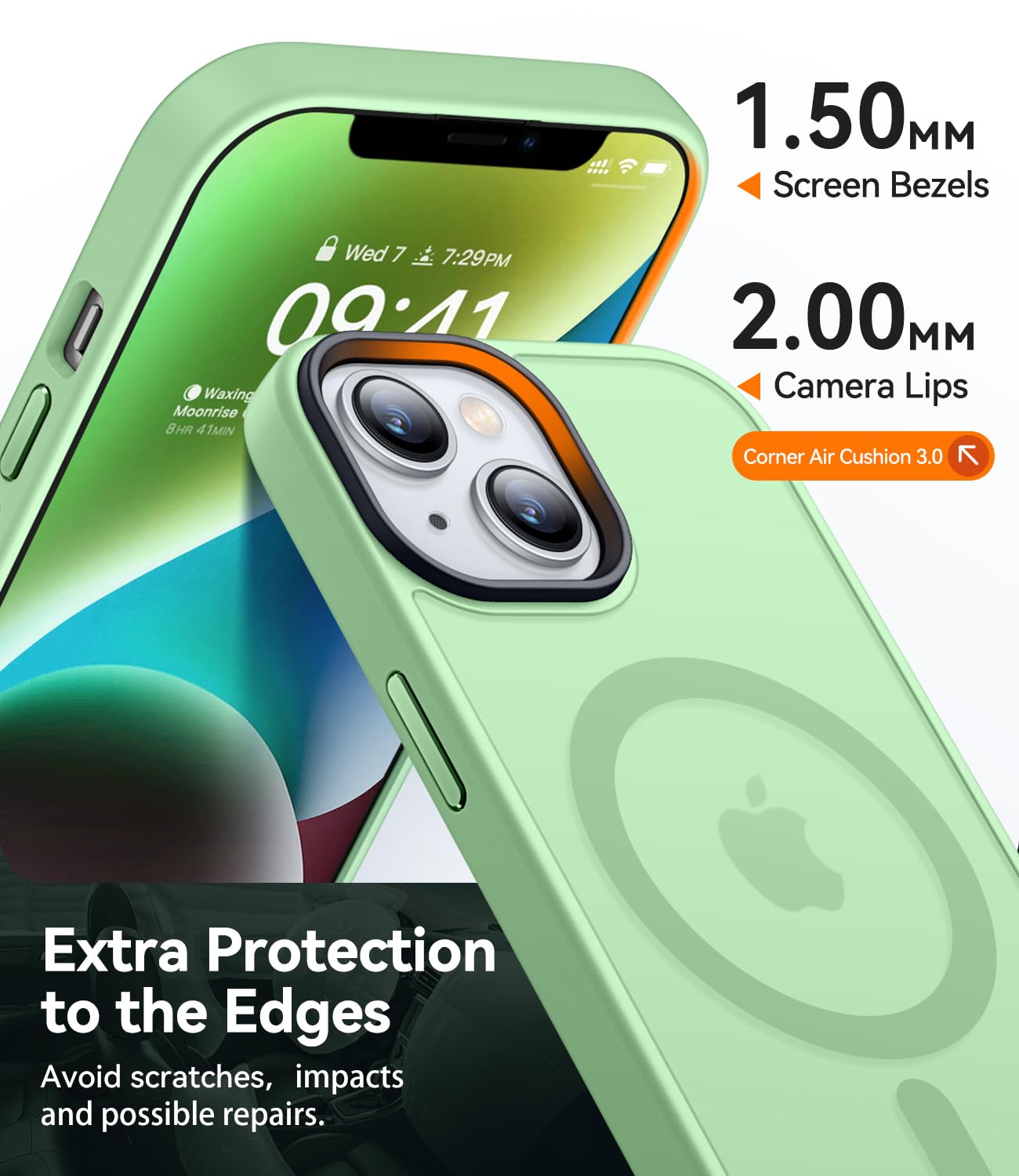 CANSHN Cover Magnetica Opaca per iPhone 13/14, [Compatibile con MagSafe] Custodia Traslucida Opaca Protettiva Sottile Antiurto 6,1 Pollici - Verde Chiaro