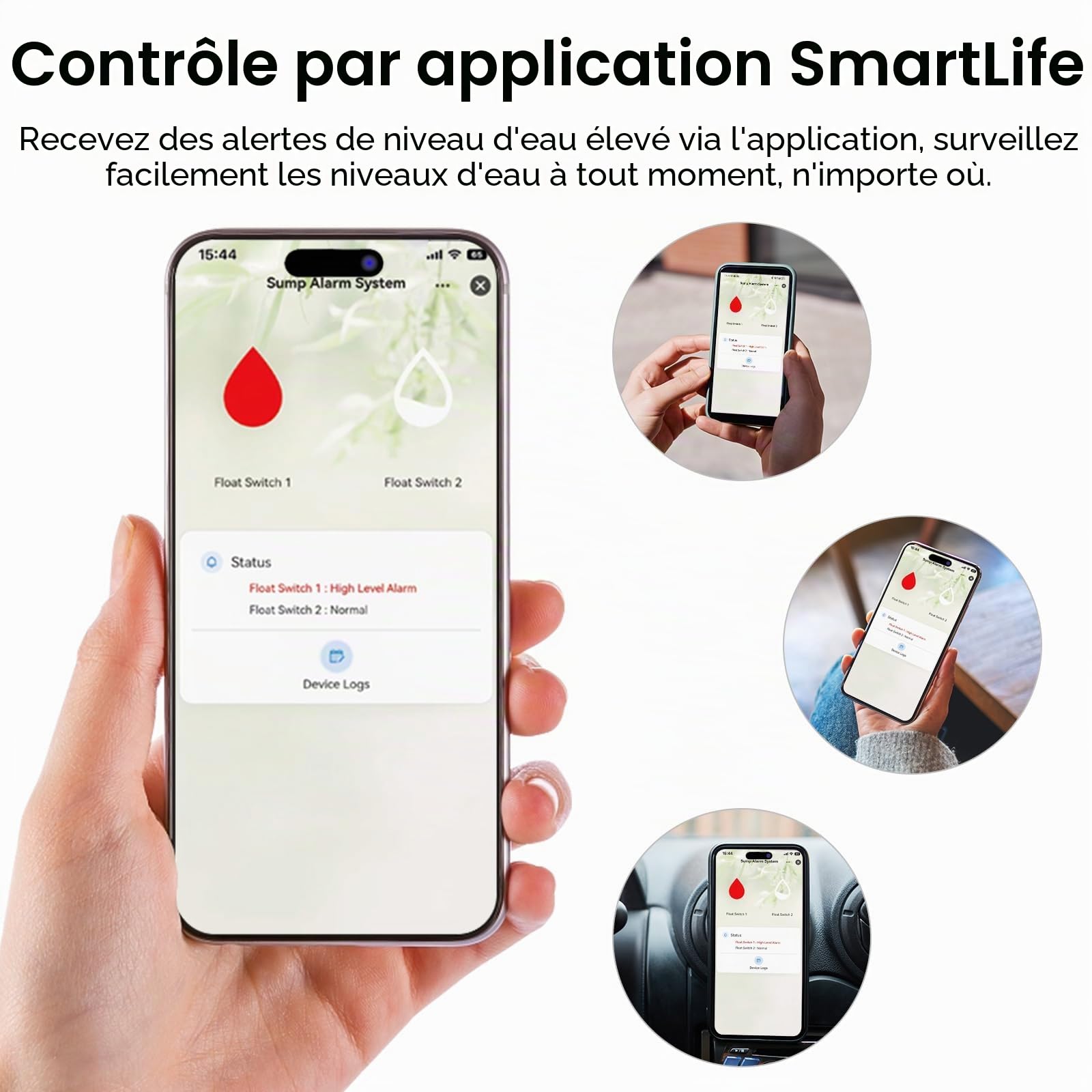 LUCKYDUO Alarme WiFi Pompe Submersible, Niveau Haut/Bas, 110dB, IP65