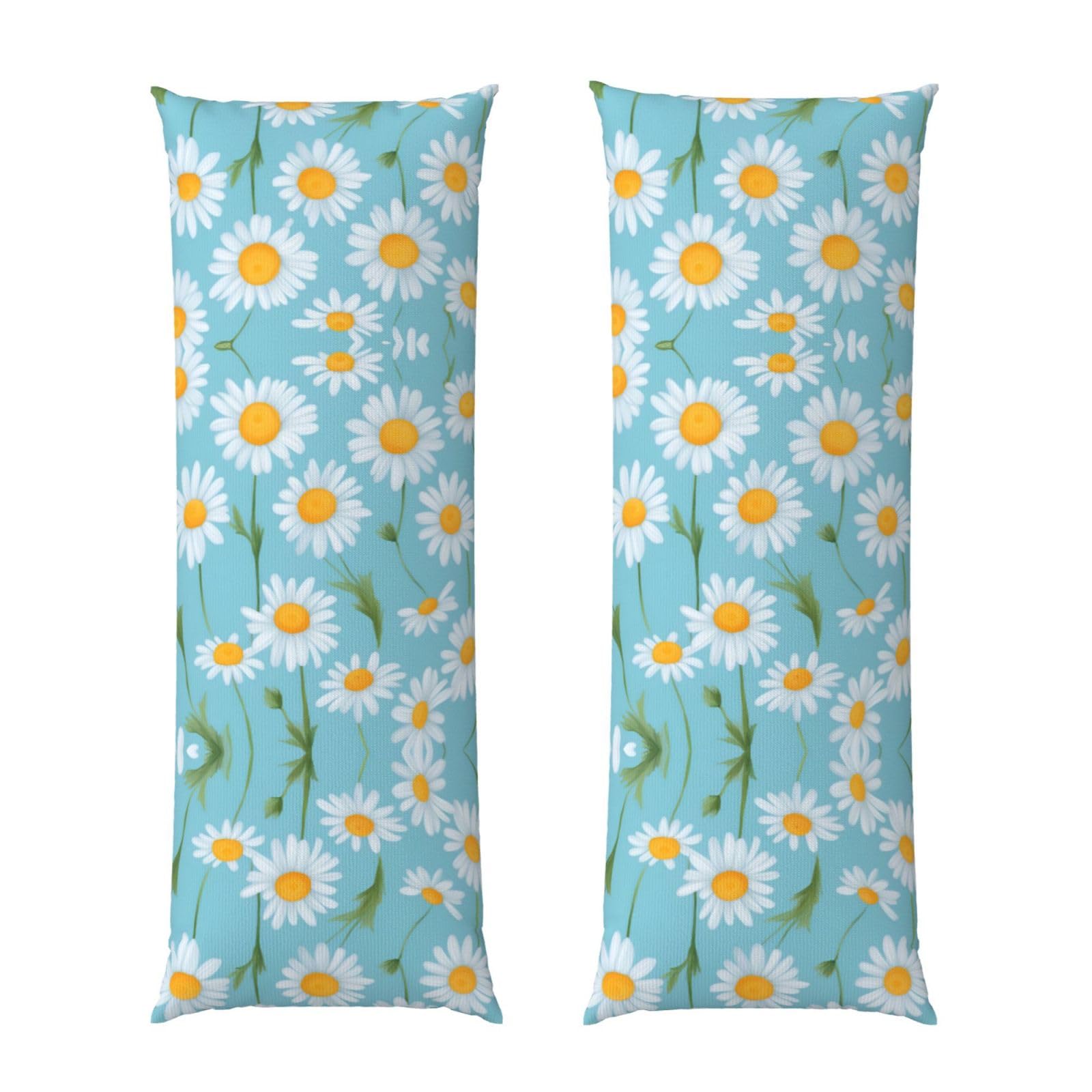 Housse de coussin marguerites pour lit et canapé bleu clair cocooning