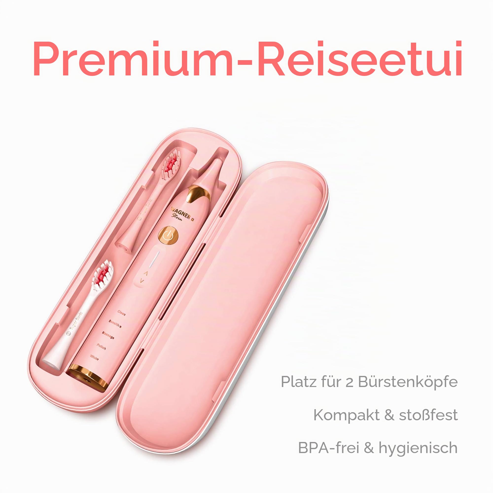 Wagner Stern. Duette Series 2 Elektrische Zahnbürsten mit Drucksensor 5 Putzmodi und 4 Intensitätsstufen 10 Dupont-Borsten 2 Premium Reiseetuis (Rosa/Blau)