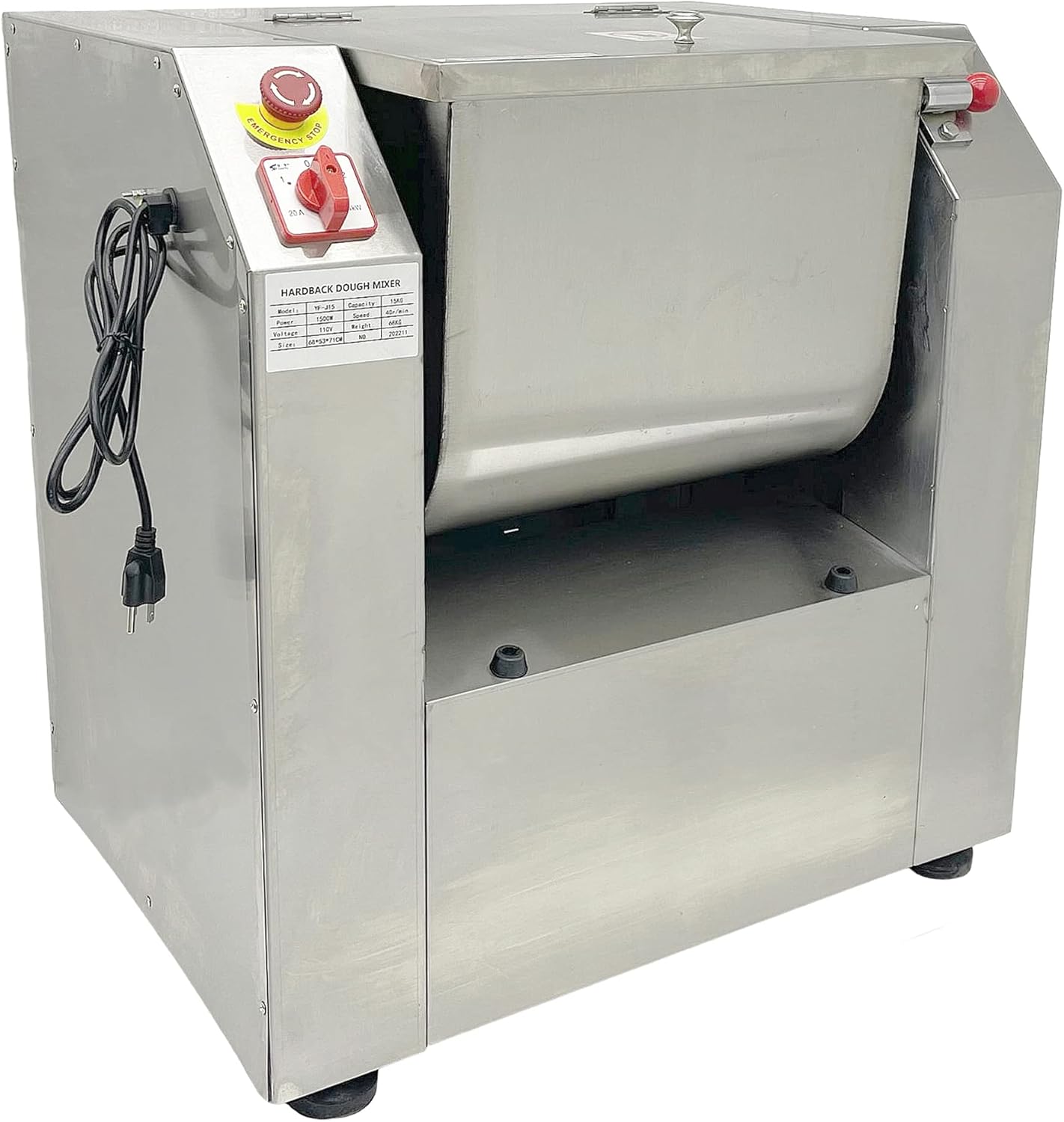 15KG/30QT Commercial Dough Mixer Machine, 110V 1500W Stainless Steel Electric Flour Kneading Mixing Machine, Vegetable Meat Blender, Rotary Bowl, for Kitchen and Restaurant