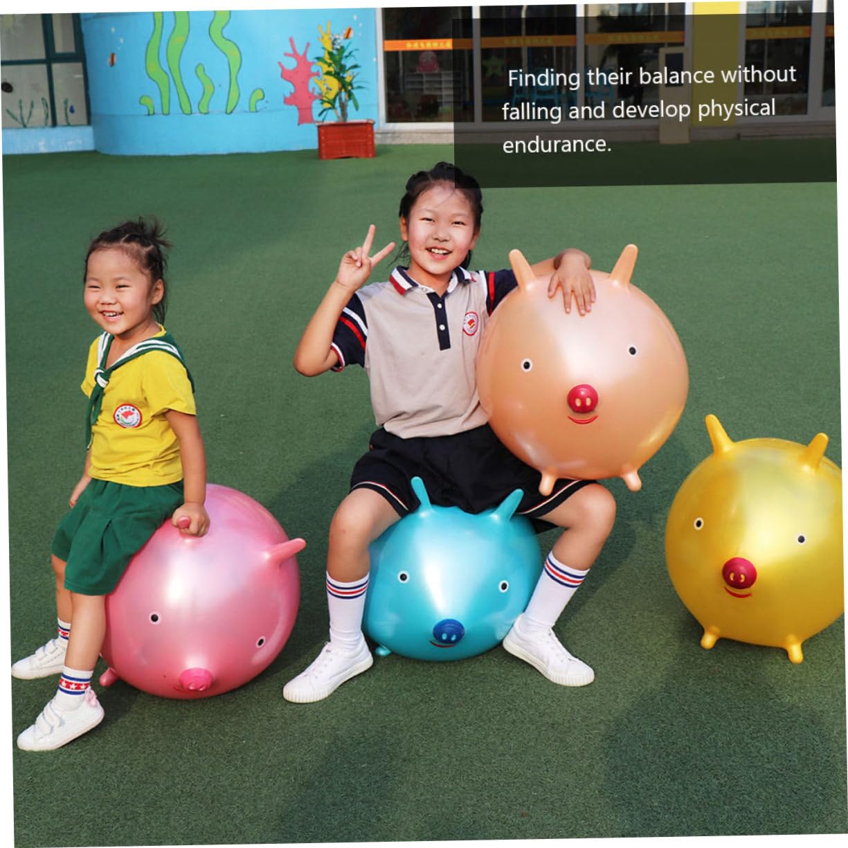 WOONEKY Pelota Saltarina para Niños Dibujos Animados y Mango Forma De Orejas De Cerdo, Tamaño Grande De 45 Cm, PVC Grueso, para Juegos Jardín De Infancia y Fiestas Infantiles