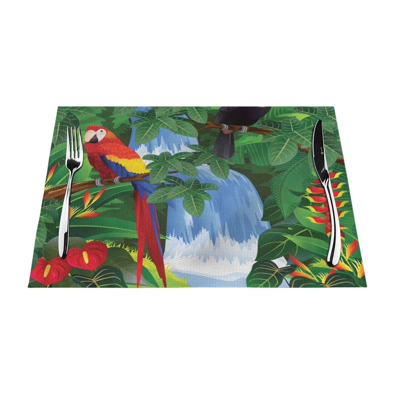 PVC Placemat Set of 1 PCS, 45x30 CM, Macaw and Toucan Perching of American Rainforests Printed Non-Slip Heat Resistant Place Mats for Kitchen Dining Table Indoor Outdoor