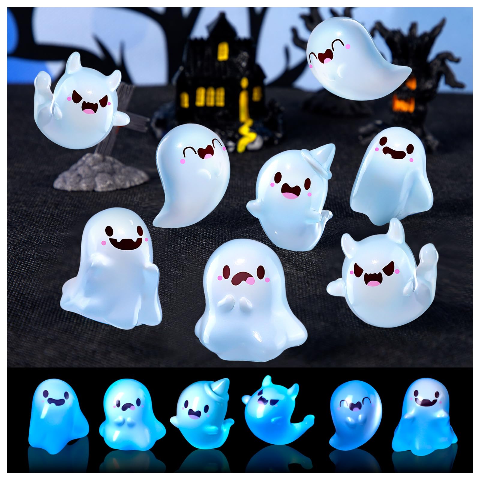 20 Stück Mini-Geister Aus Kunstharz (2,5 Cm) – Leuchtend, Süß & Vielseitig Für Deko, Garten, Halloween & Puppenhäuser
