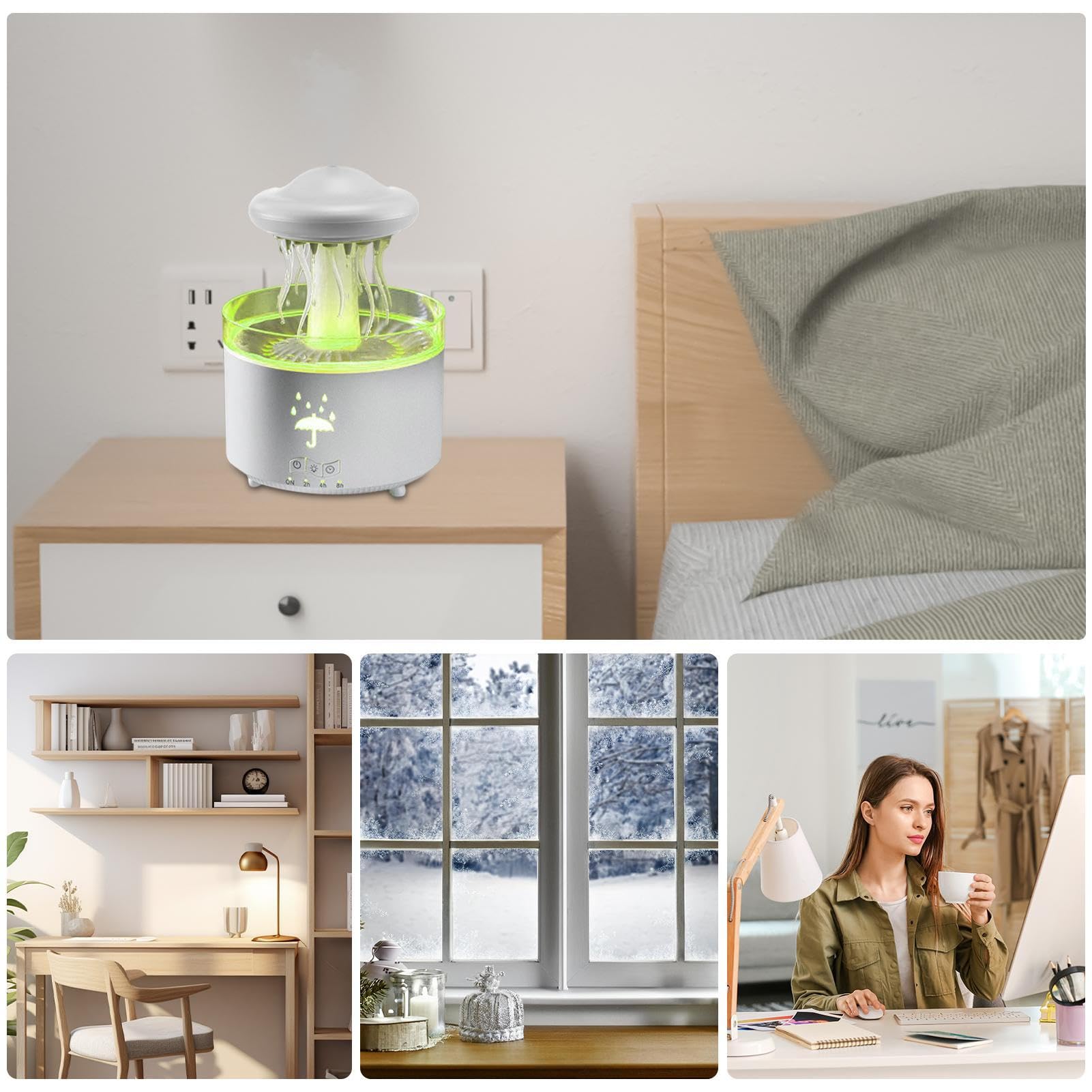 Diffuseur Humidificateur avec LED 7 Couleurs et Forme Méduse 300 ML pour