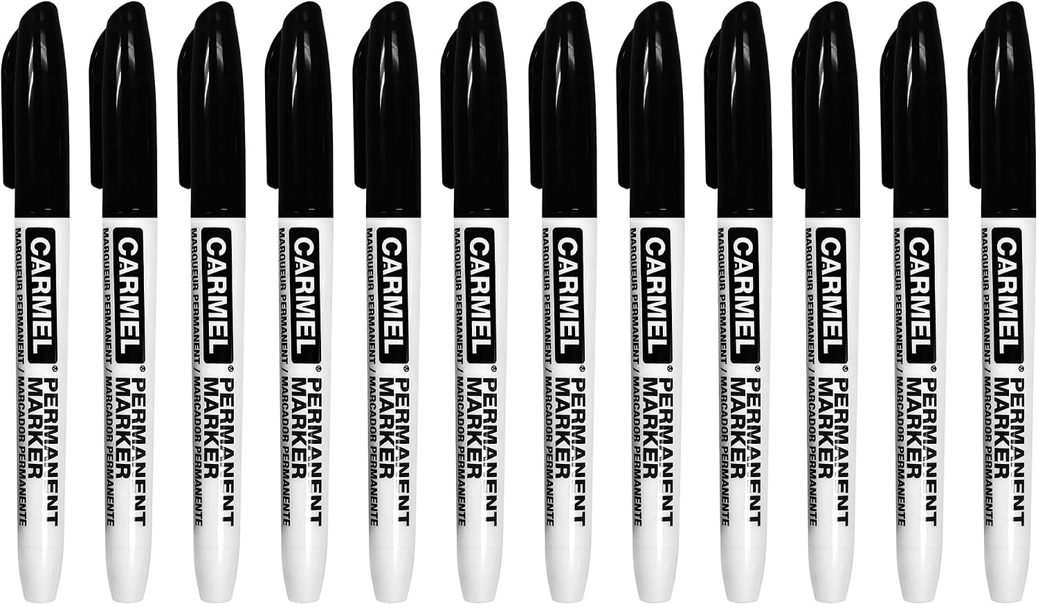 Carmel Permanent Marker Fine Tip, Pack of 12 (Black), Fast drying smear and water resistant ink, Fine point for precision markings.