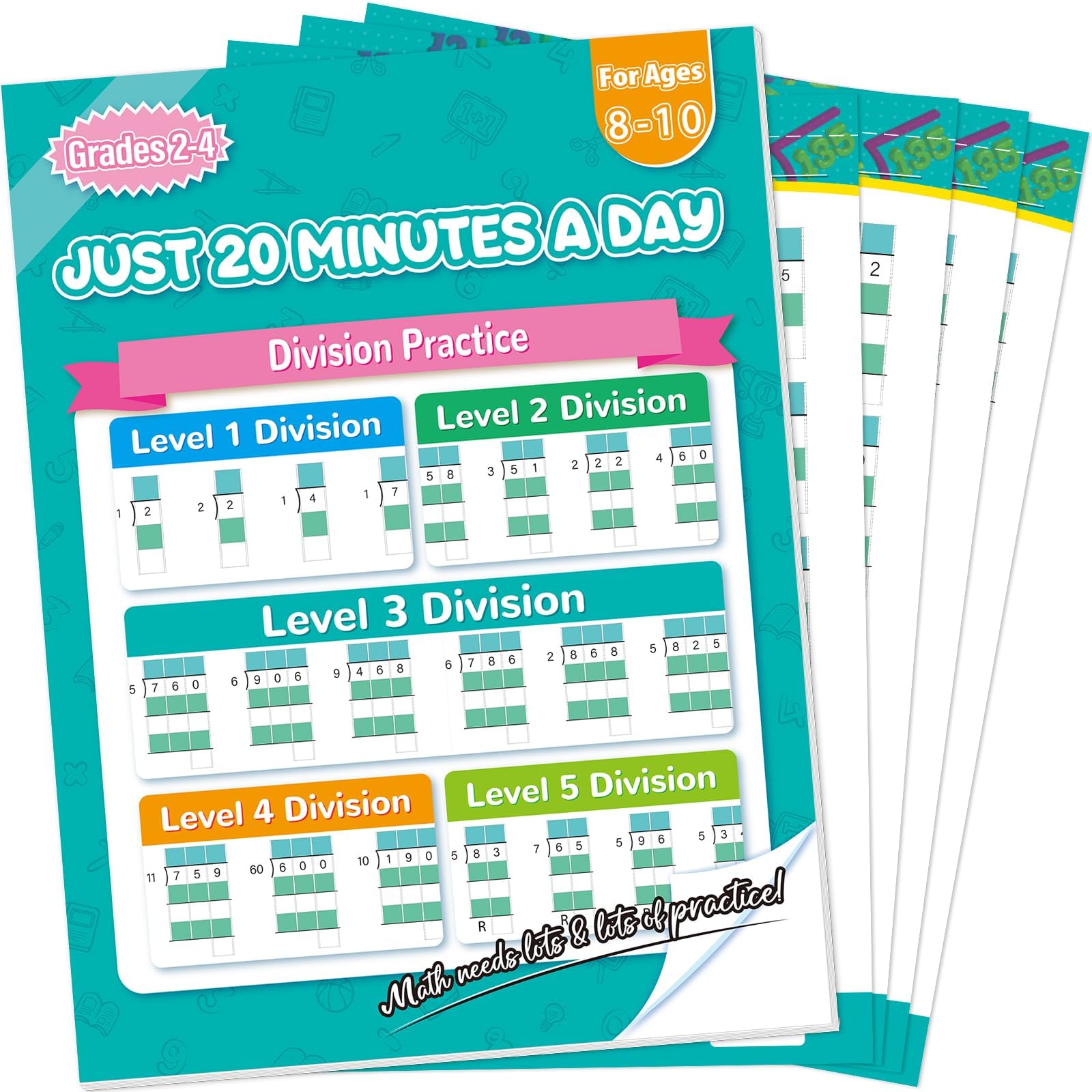 56 Pages Math Worksheets Division Practice Math Problem Workbook for 3rd 4th 5th Grade Students Age 7 8 9 10 11 Yeas Old Kids Early Childhood Education Materials Double &amp; Triple Digit Division-Level 6