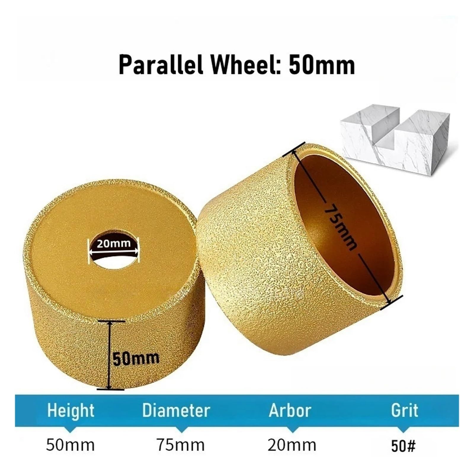 Discos de diamante,Discos de corte,Muelas abrasiva Disco de amolar con perfil de borde semirredondeado de forma paralela, de 3 pulgadas/75 mm, diámetro interior de 20 mm, soldado al vacío(50mm)