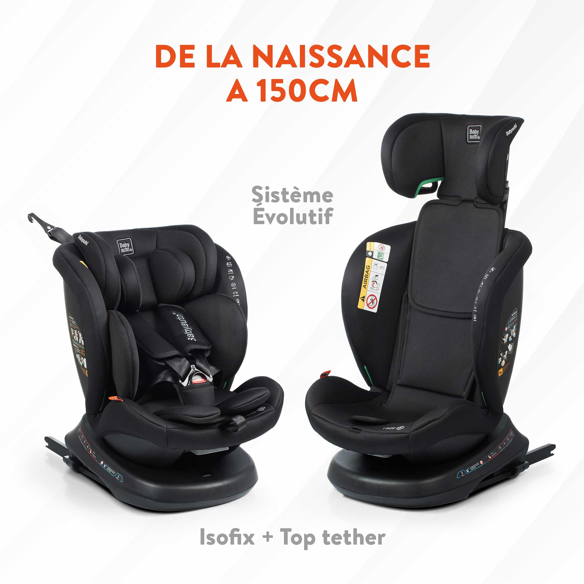 BABYAUTO – Siège Auto Rodia Plus i-Size (0-12 Ans, 40-150 cm, 0-36 kg) – Dos à la route jusqu’à 105 cm – Rotation 360° – ISOFIX – Protection Latérale – Inclinable et Évolutif (STONE GREY)
