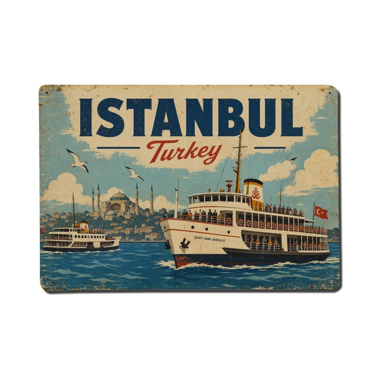Gead 8X12inch Style Vintage Travel Istanbul Turkey Ferries Metal Tin Sign