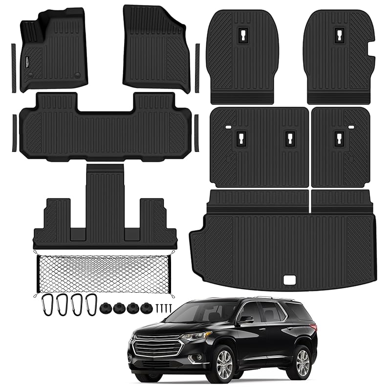 Kit de tapetes automotivos em TPE para todas as condições climáticas, compatível com Chevy Traverse 7 lugares 2018–2023, Tongama
