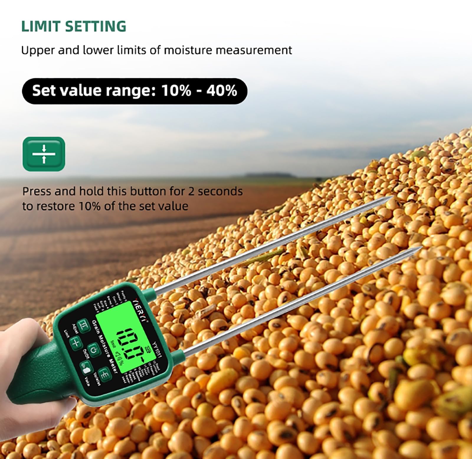 Medidor De Humedad De Grano, Pantalla Lcd Con Medición De Humedad Por Voz